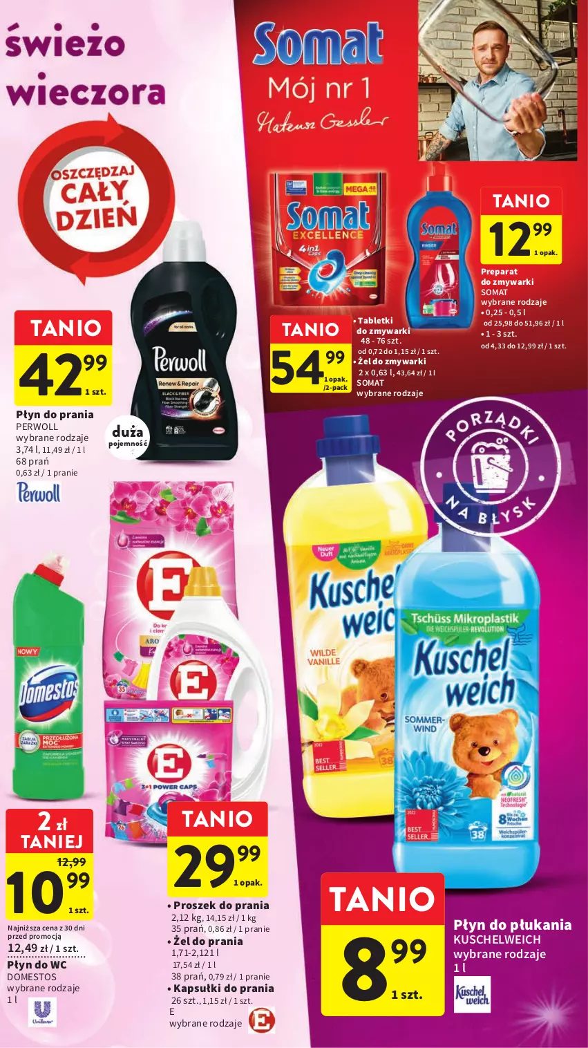 Gazetka promocyjna Intermarche - Gazetka Intermarche - ważna 18.05 do 24.05.2023 - strona 35 - produkty: Domestos, Kapsułki do prania, Perwoll, Płyn do płukania, Płyn do prania, Płyn do wc, Proszek do prania, Somat, Tablet, Tabletki do zmywarki, Zmywarki