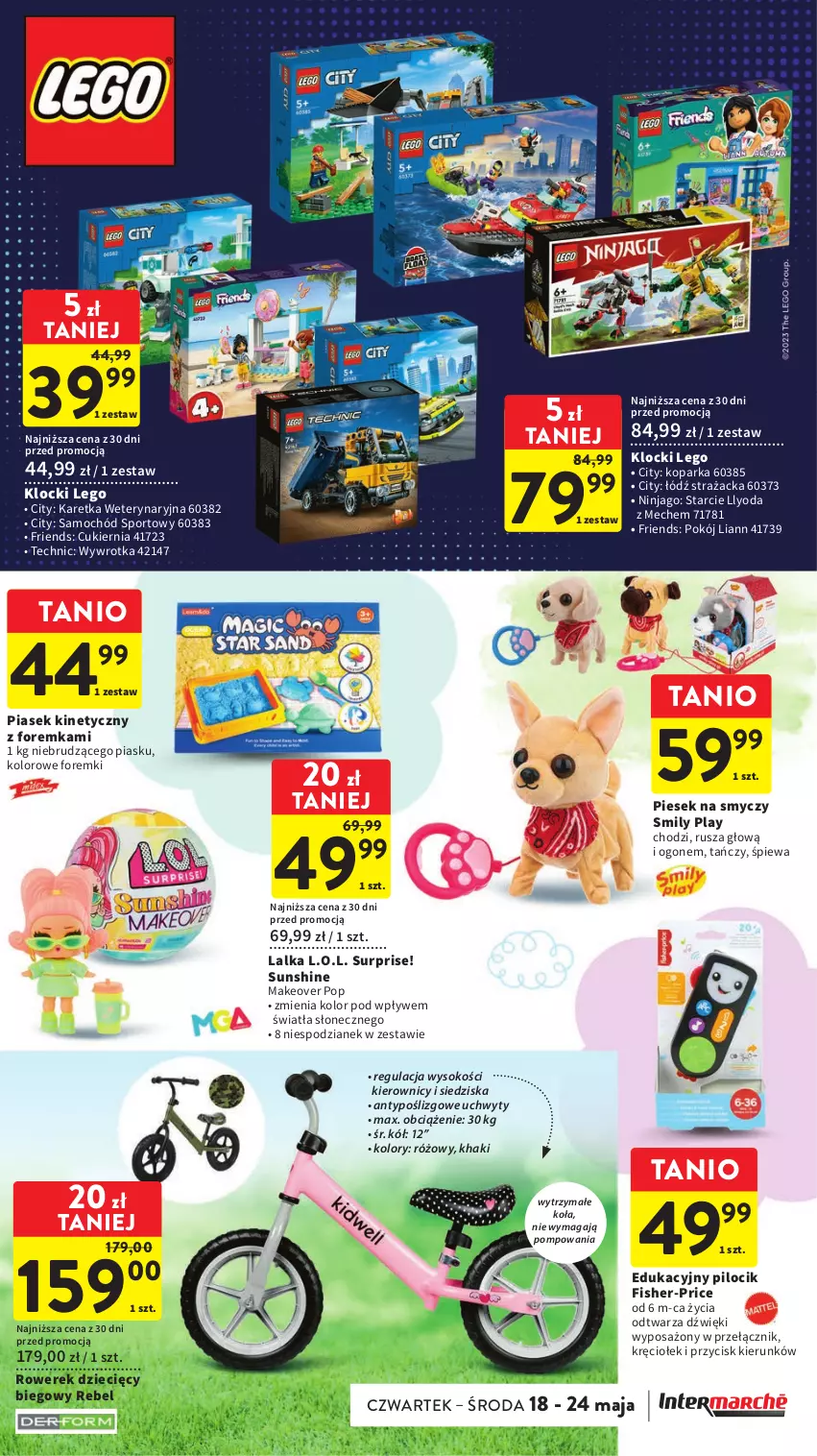 Gazetka promocyjna Intermarche - Gazetka Intermarche - ważna 18.05 do 24.05.2023 - strona 37 - produkty: Cukier, Dzieci, Fisher-Price, Foremki, Klocki, L.O.L., Lalka, LEGO, Parka, Piasek kinetyczny, Por, Rower, Rowerek, Samochód, Smycz, Sok, Sport, Uchwyty, Wywrotka