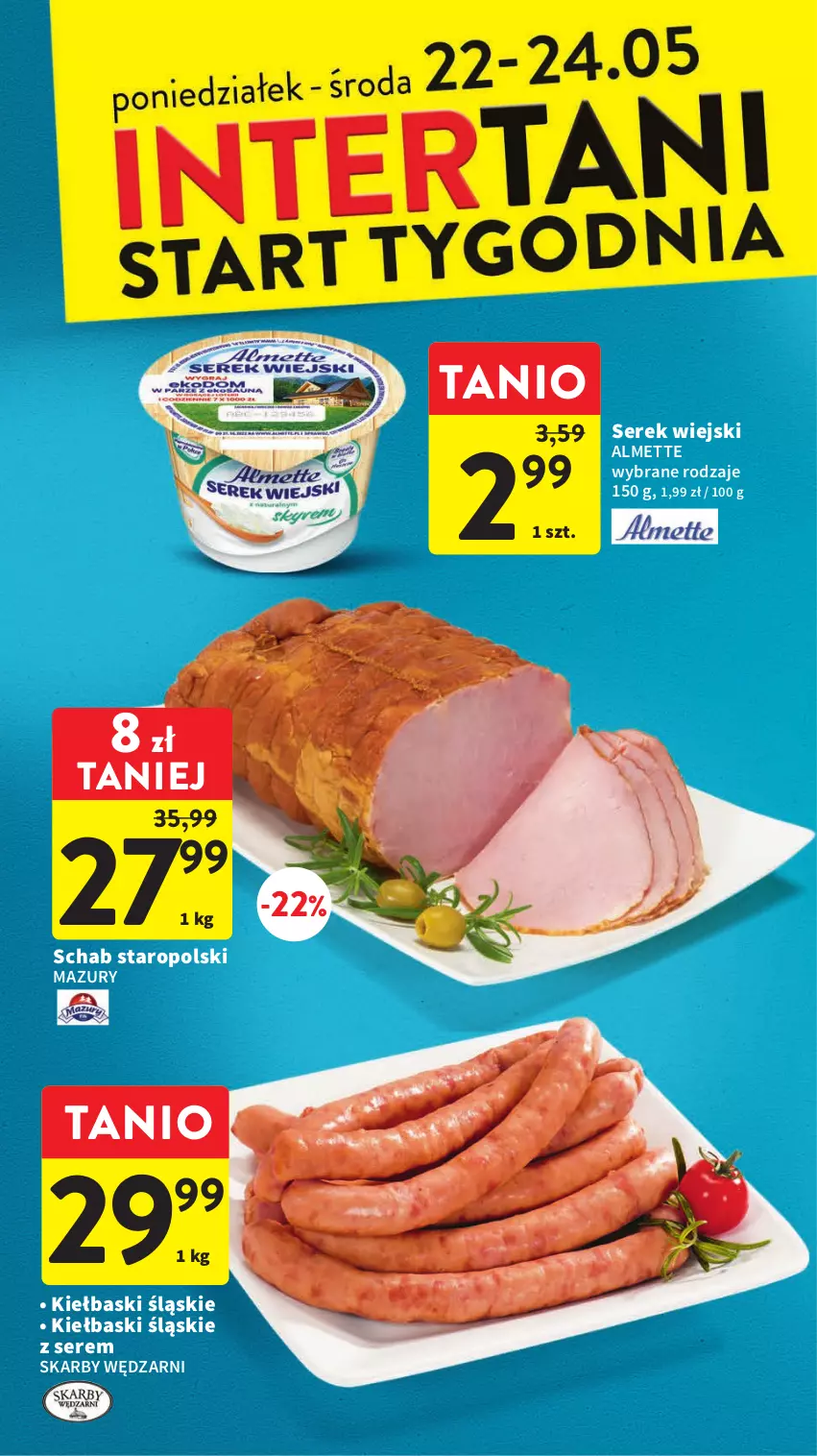 Gazetka promocyjna Intermarche - Gazetka Intermarche - ważna 18.05 do 24.05.2023 - strona 38 - produkty: Almette, Kiełbaski śląskie, Ser, Serek, Serek wiejski