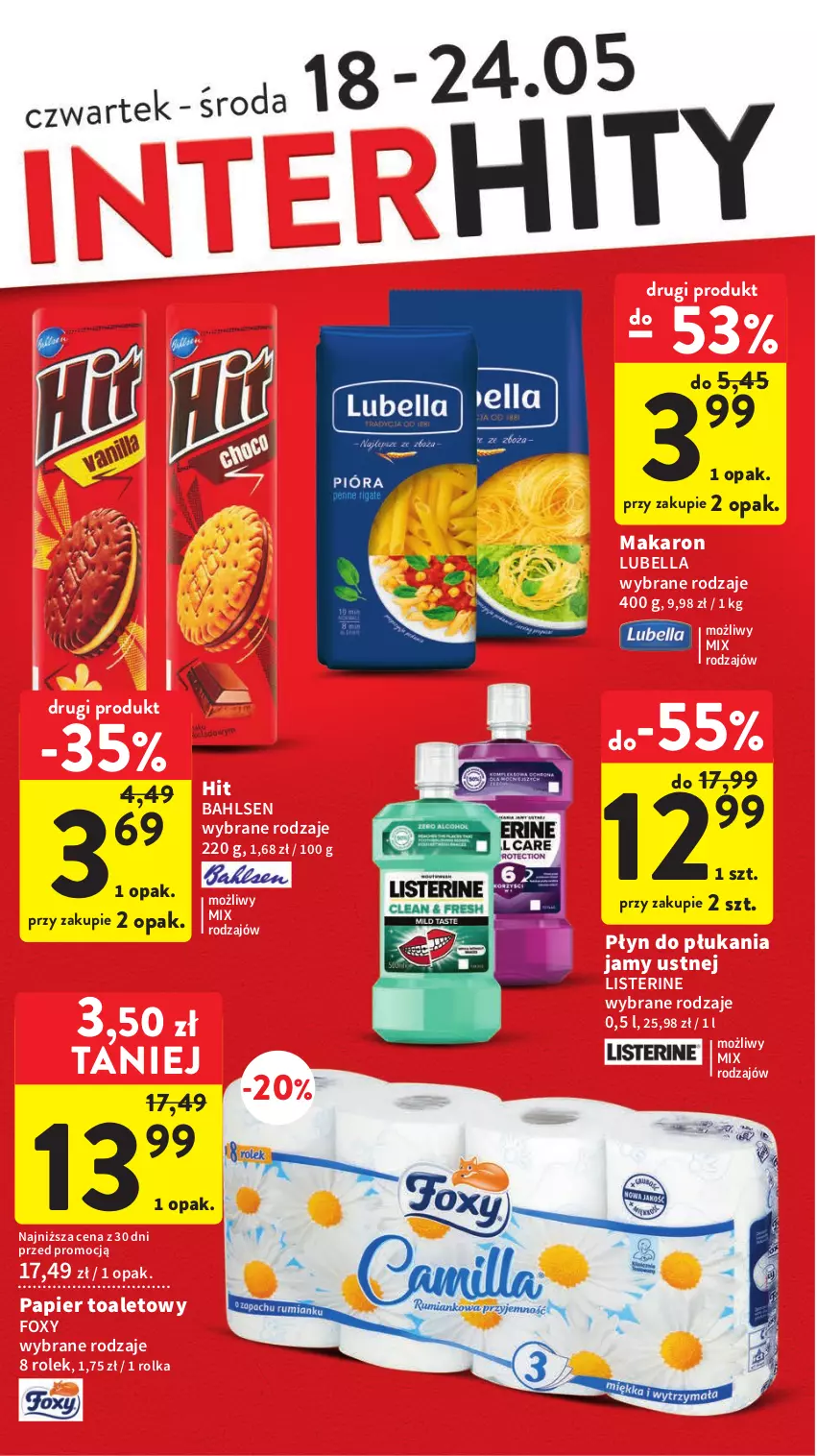 Gazetka promocyjna Intermarche - Gazetka Intermarche - ważna 18.05 do 24.05.2023 - strona 4 - produkty: Bell, Bella, Foxy, Listerine, Lubella, Makaron, Papier, Papier toaletowy, Płyn do płukania, Płyn do płukania jamy ustnej