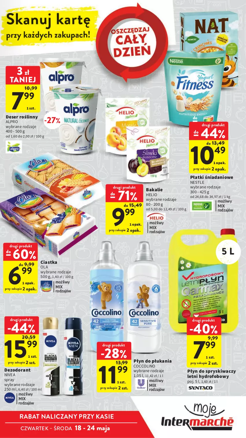 Gazetka promocyjna Intermarche - Gazetka Intermarche - ważna 18.05 do 24.05.2023 - strona 7 - produkty: Alpro, Ciastka, Coccolino, Danio, Deser, Dezodorant, Helio, Nivea, Płyn do płukania, Płyn do spryskiwaczy, Ser