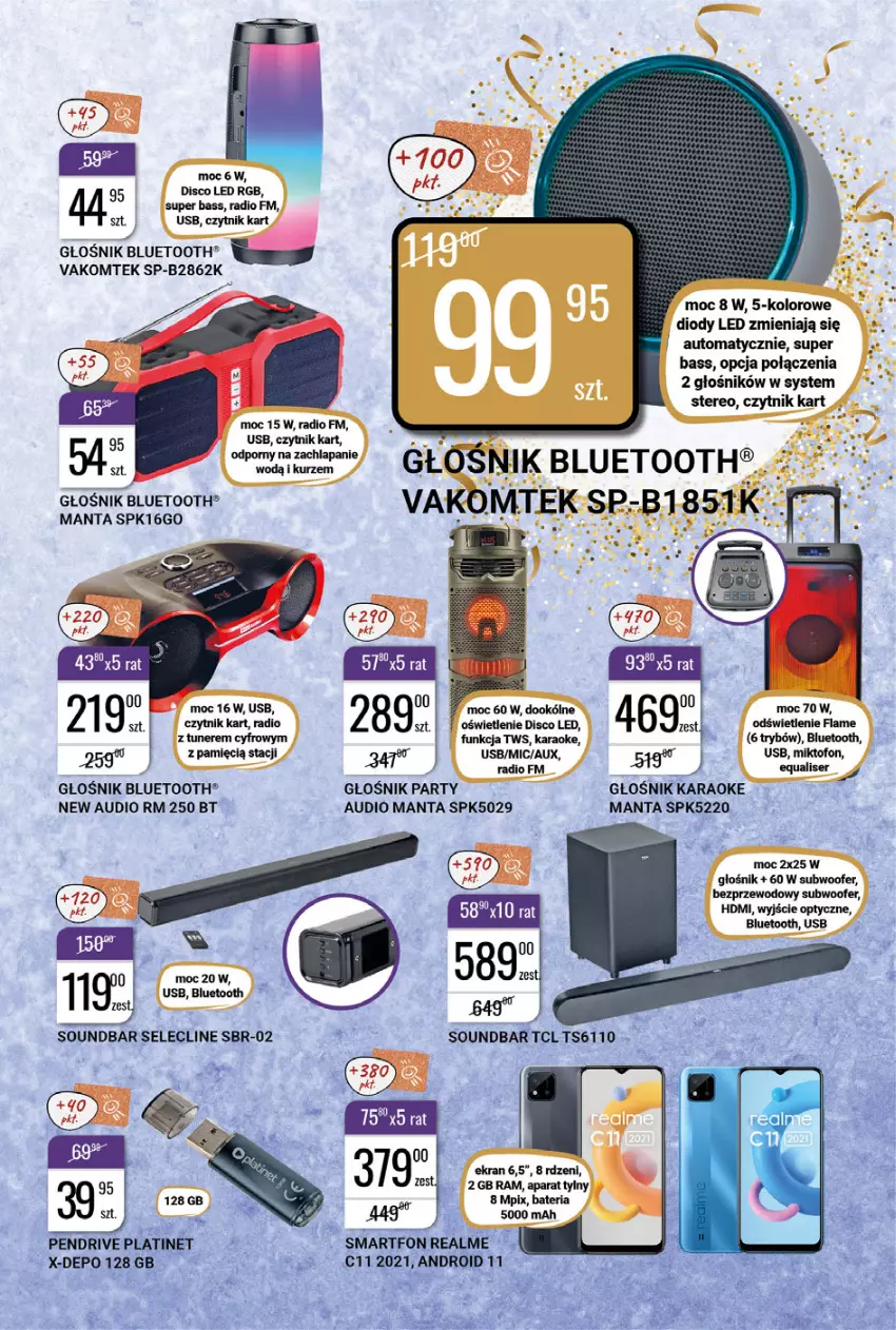 Gazetka promocyjna Bi1 - Wystrzałowe promocje - ważna 27.12.2021 do 02.01.2022 - strona 15 - produkty: Bateria, Clin, Głośnik, Głośnik bluetooth, Manta, Pendrive, PLATINET, Ser, Smartfon, Soundbar, Subwoofer