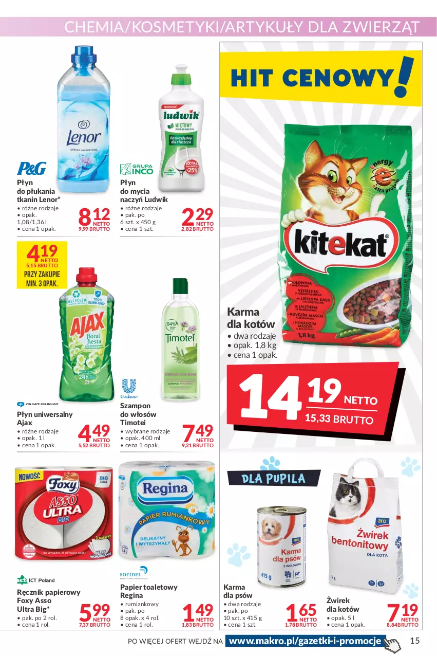 Gazetka promocyjna Makro - [Oferta promocyjna] Artykuły spożywcze i przemysłowe - ważna 17.05 do 30.05.2022 - strona 15 - produkty: Ajax, Do mycia naczyń, Foxy, Gin, Lenor, Ludwik, Papier, Papier toaletowy, Płyn do mycia, Płyn do mycia naczyń, Płyn do płukania, Ręcznik, Rum, Szampon