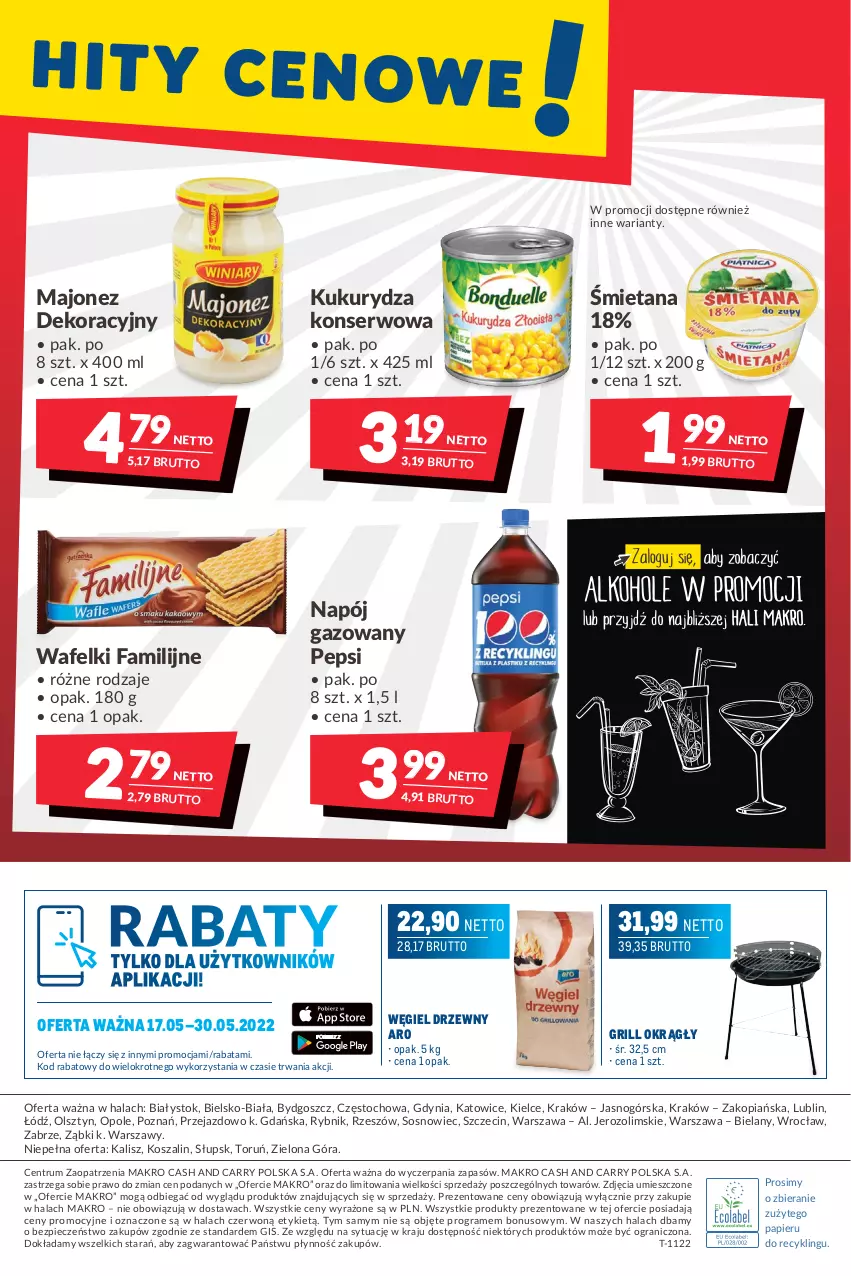 Gazetka promocyjna Makro - [Oferta promocyjna] Artykuły spożywcze i przemysłowe - ważna 17.05 do 30.05.2022 - strona 16 - produkty: Fa, Gra, Grill, Kosz, Kukurydza, Kukurydza konserwowa, Majonez, Napój, Napój gazowany, Papier, Pepsi, Piec, Rum, Ser, Sos, Szal, Węgiel drzewny