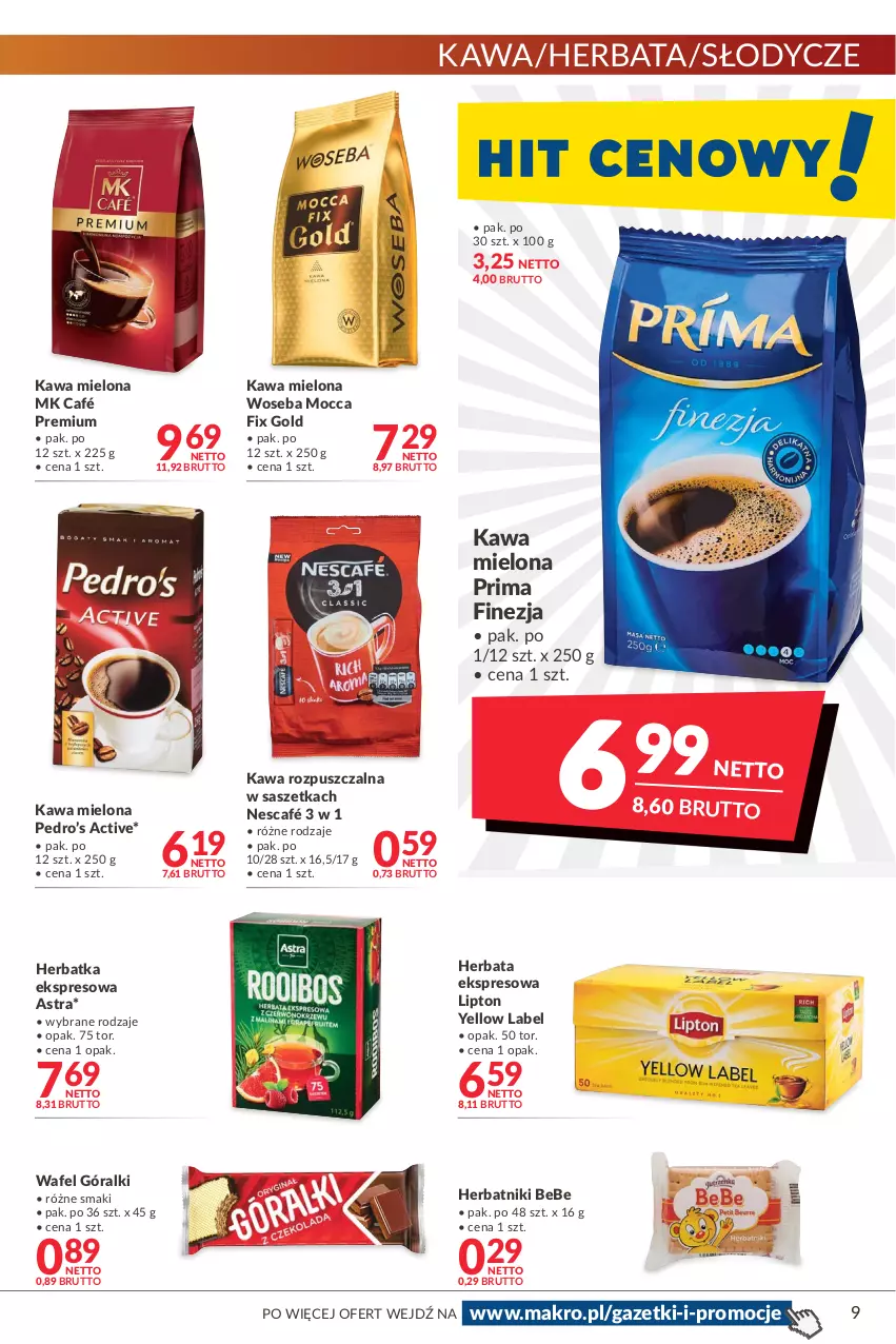 Gazetka promocyjna Makro - [Oferta promocyjna] Artykuły spożywcze i przemysłowe - ważna 17.05 do 30.05.2022 - strona 9 - produkty: Góralki, Herbata, Herbatniki, Kawa, Kawa mielona, Kawa rozpuszczalna, Lipton, Mocca Fix Gold, Nescafé, Prima, Woseba