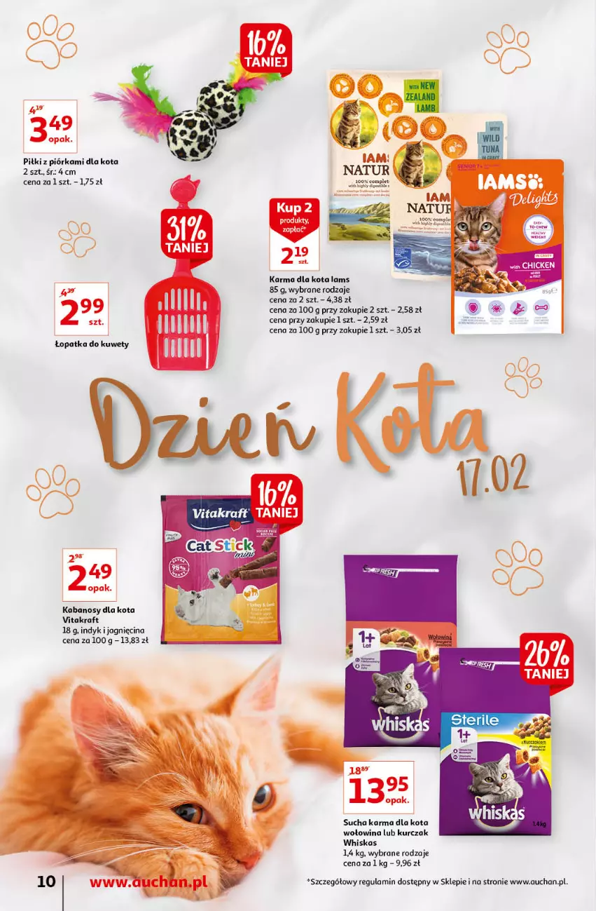 Gazetka promocyjna Auchan - przeNISKIE CENY na przebojowe marki Supermarkety - ważna 10.02 do 16.02.2022 - strona 10 - produkty: Kabanos, Kurczak, Sucha karma, Vitakraft, Whiskas, Wołowina