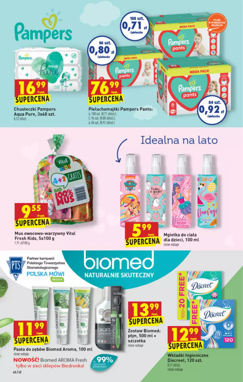 Gazetka promocyjna Biedronka - W tym tygodniu - ważna 24.06 do 30.06.2021 - strona 48 - produkty: Chusteczki, Dron, Dzieci, Majtki, Mus, Pampers, Pieluchomajtki, Pur, Szczotka