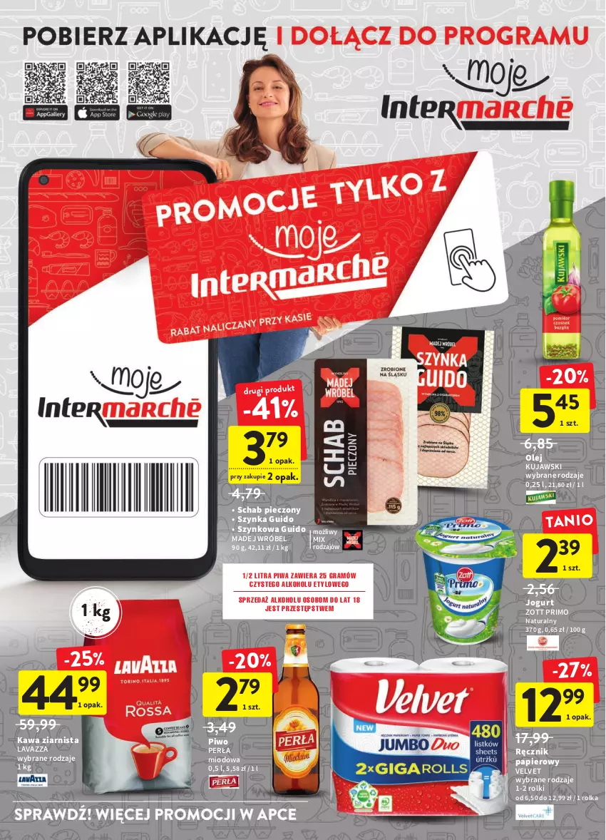 Gazetka promocyjna Intermarche - ważna 28.04 do 04.05.2022 - strona 28 - produkty: Gra, Jogurt, Kawa, Kawa ziarnista, Kujawski, Lavazza, Madej Wróbel, Olej, Papier, Perła, Piec, Piwa, Piwo, Ręcznik, Rolki, Schab pieczony, Szynka, Velvet, Zott, Zott Primo