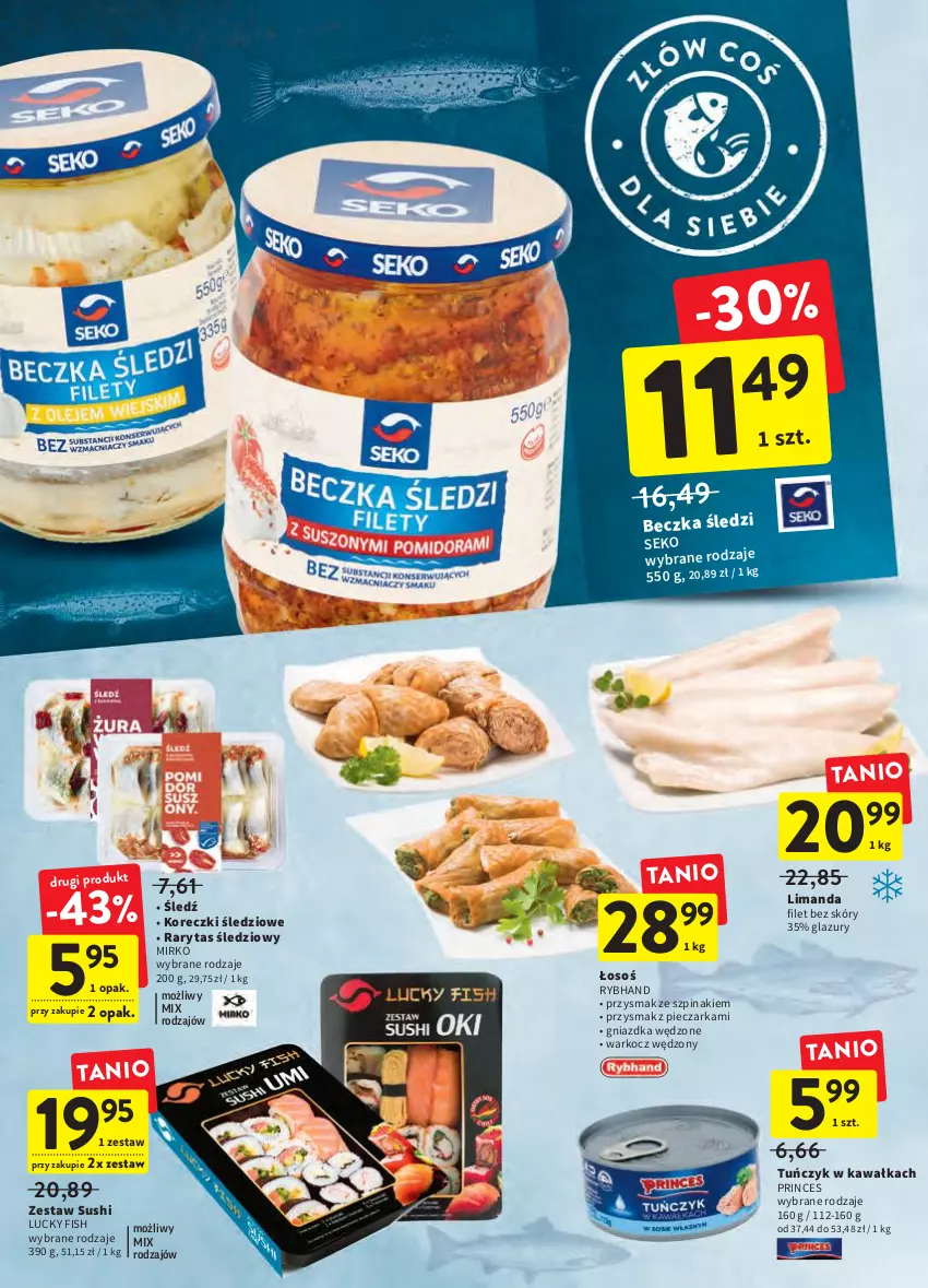 Gazetka promocyjna Intermarche - Świeżo i tanio - ważna 10.03 do 16.03.2022 - strona 18 - produkty: Kawa, Koc, Koreczki śledziowe, Lazur, Piec, Pieczarka, SEKO, Sushi, Szpinak, Tuńczyk