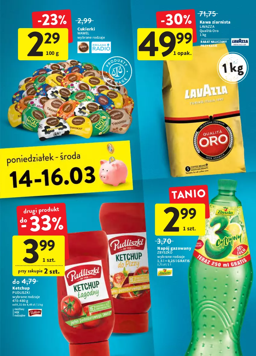 Gazetka promocyjna Intermarche - Świeżo i tanio - ważna 10.03 do 16.03.2022 - strona 39 - produkty: Cukier, Cukierki, Gra, Kawa, Kawa ziarnista, Ketchup, Lavazza, Napój, Napój gazowany, Pudliszki, Wawel