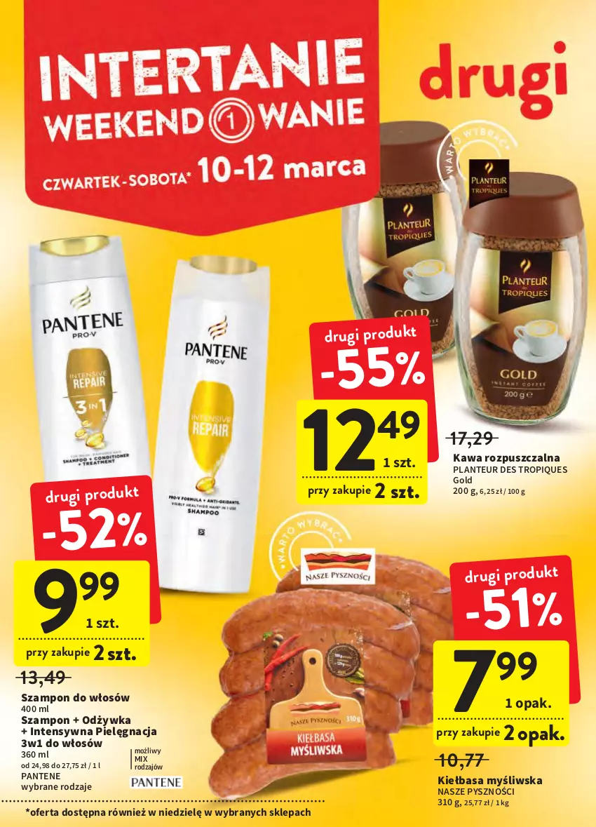 Gazetka promocyjna Intermarche - Świeżo i tanio - ważna 10.03 do 16.03.2022 - strona 6 - produkty: Kawa, Kawa rozpuszczalna, Kiełbasa, Odżywka, Pantene, Szampon