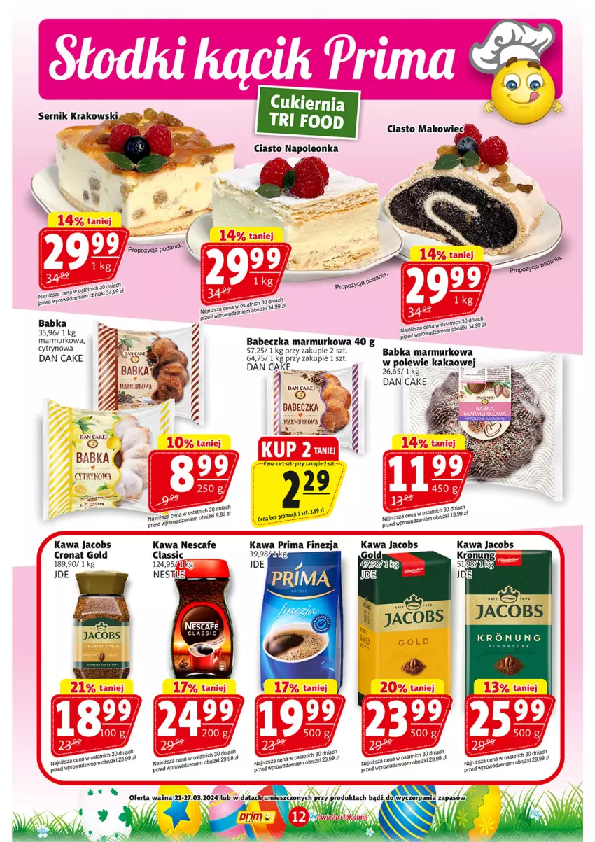 Gazetka promocyjna Prim Market - ważna 20.03 do 27.03.2024 - strona 12 - produkty: Babka, Cukier, Dan Cake, Jacobs, Kakao, Kawa, Prima, Ser