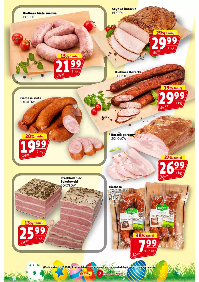 Gazetka promocyjna Prim Market - ważna 20.03 do 27.03.2024 - strona 2 - produkty: Boczek, Kiełbasa, Kiełbasa biała, Pekpol, Sok, Sokołów, Szynka