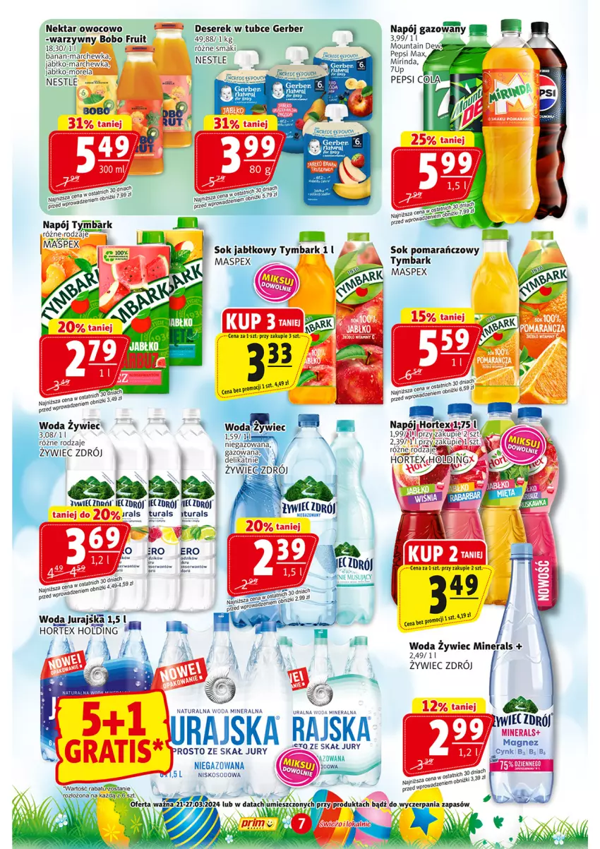 Gazetka promocyjna Prim Market - ważna 20.03 do 27.03.2024 - strona 7 - produkty: Cynk, Hortex, Marchewka, Mirinda, Morela, Napój, Napój gazowany, Nektar, Pepsi, Pepsi max, Sok, Sok pomarańczowy, Tymbark, Woda, Woda mineralna