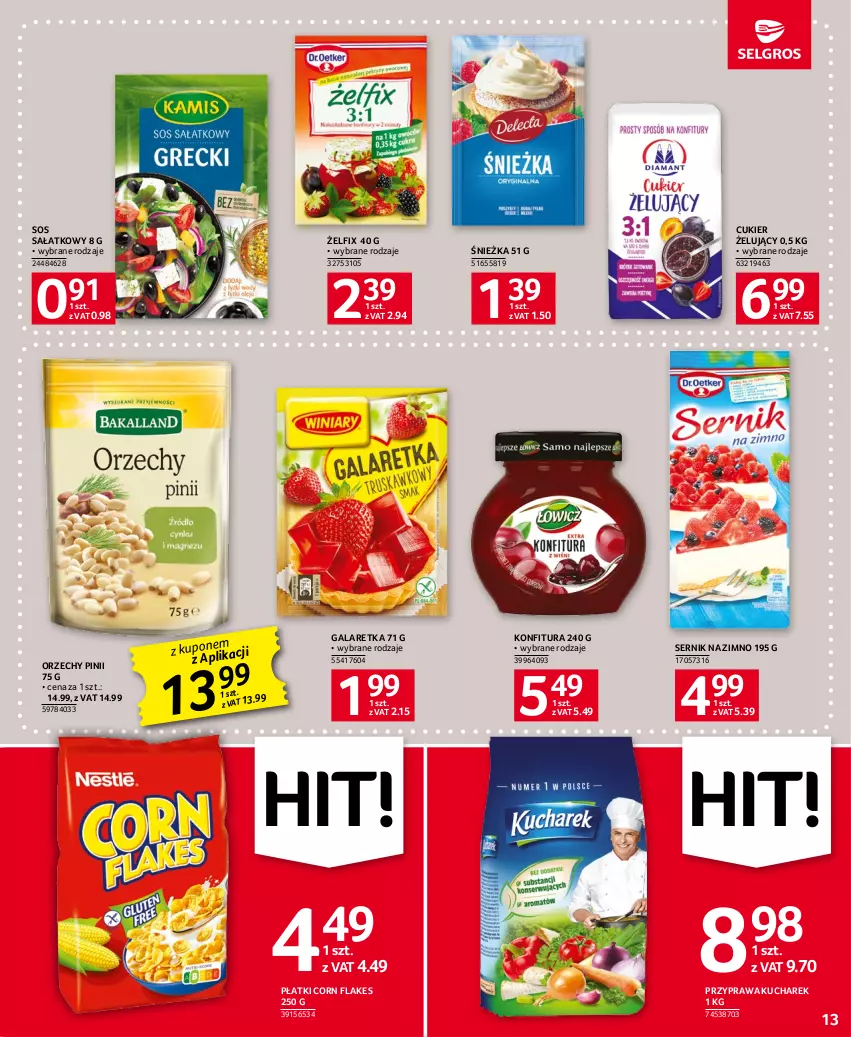 Gazetka promocyjna Selgros - Oferta spożywcza - ważna 29.06 do 12.07.2023 - strona 13 - produkty: Corn flakes, Cukier, Gala, Galaretka, Konfitura, Kucharek, Sałat, Ser, Sos