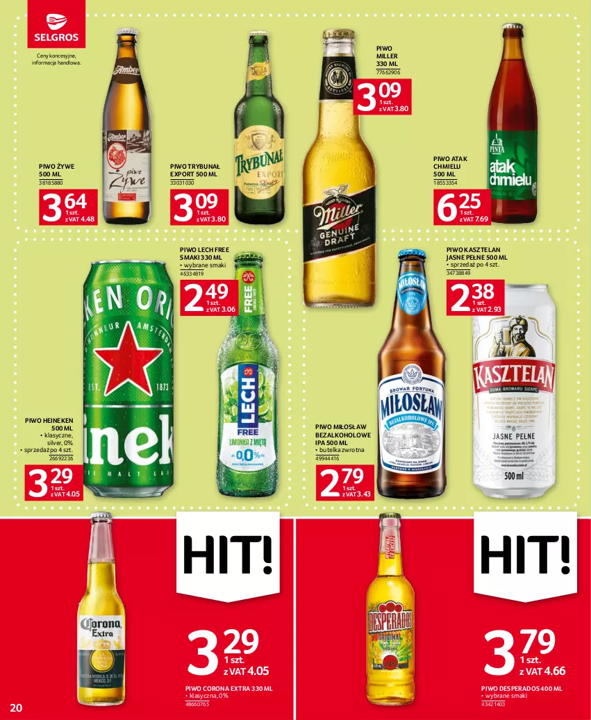 Gazetka promocyjna Selgros - Oferta spożywcza - ważna 29.06 do 12.07.2023 - strona 20 - produkty: Corona Extra, Desperados, Heineken, Kasztelan, Piwo, Por