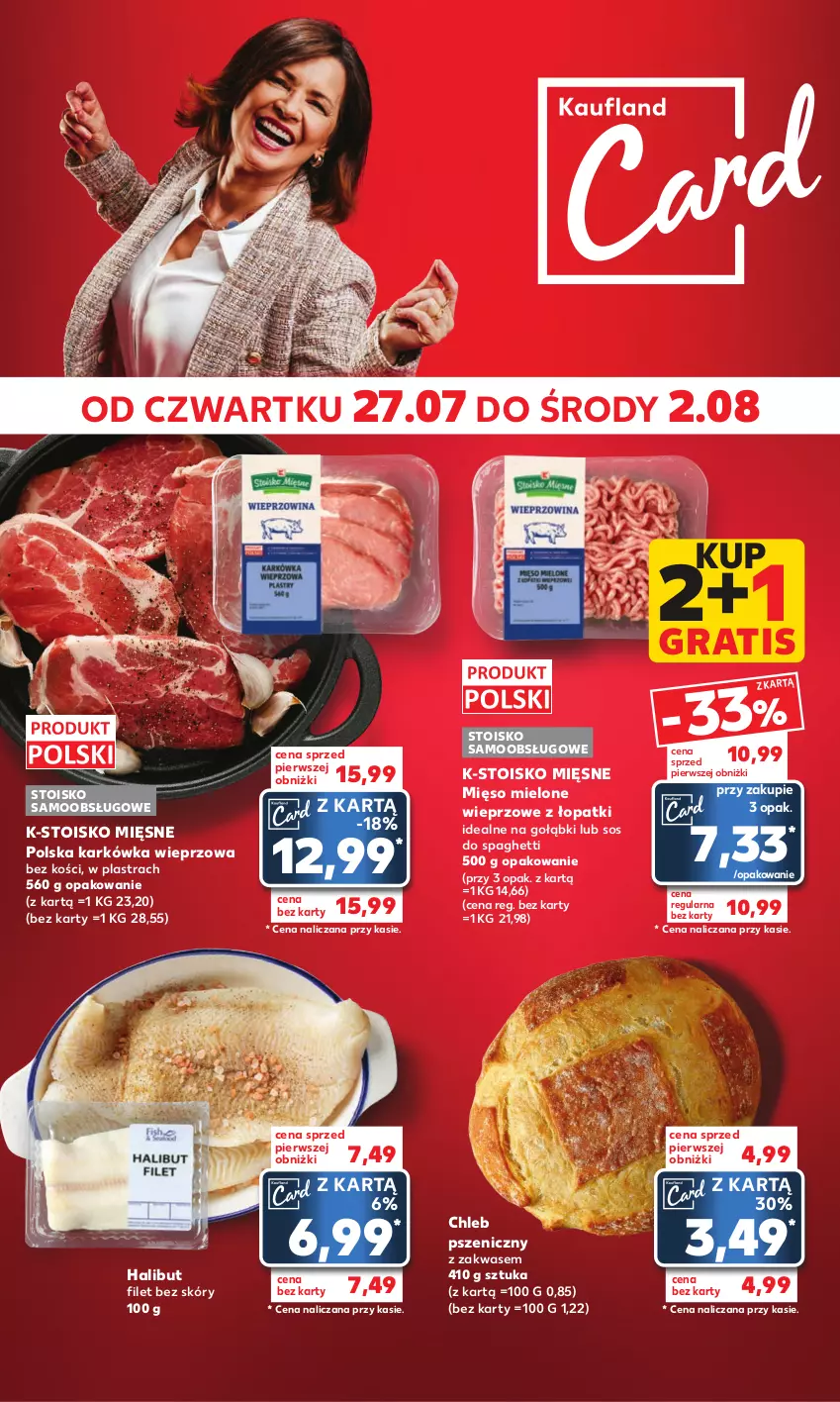 Gazetka promocyjna Kaufland - Mocny Start - ważna 31.07 do 02.08.2023 - strona 16 - produkty: Chleb, Gra, Halibut, Karkówka wieprzowa, Mięso, Mięso mielone, Sos, Spaghetti