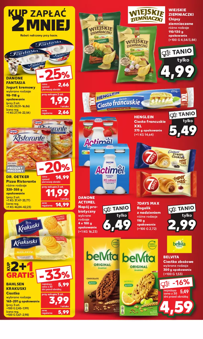 Gazetka promocyjna Kaufland - Mocny Start - ważna 31.07 do 02.08.2023 - strona 4 - produkty: Actimel, BelVita, Chipsy, Ciastka, Ciasto francuskie, Danone, Danone Fantasia, Dr. Oetker, Fa, Fanta, Gra, Jogurt, Krakus, Krakuski, Napój, Pizza, Rogal, Vita C