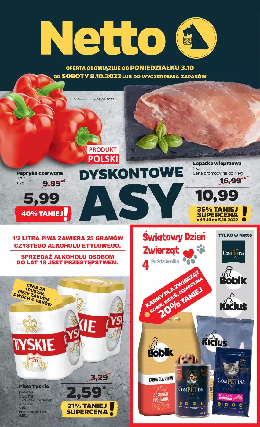 Gazetka promocyjna Netto - Artykuły spożywcze - ważna 03.10 do 08.10.2022 - strona 1 - produkty: Gra, Papryka, Papryka czerwona, Piwa, Piwo, Tyskie