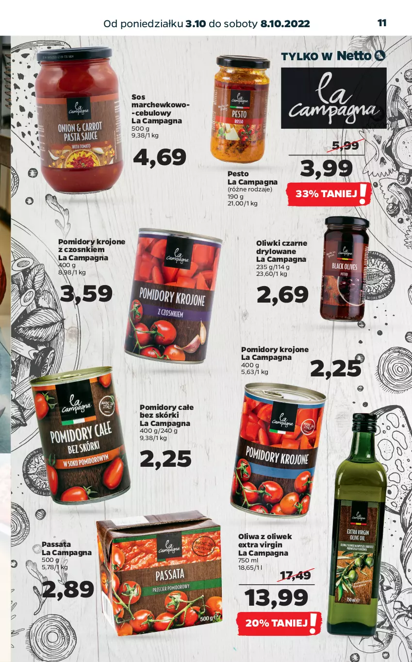 Gazetka promocyjna Netto - Artykuły spożywcze - ważna 03.10 do 08.10.2022 - strona 11 - produkty: Gin, Oliwa z oliwek, Oliwki, Oliwki czarne, Pesto, Pomidory, Pomidory krojone, Sos