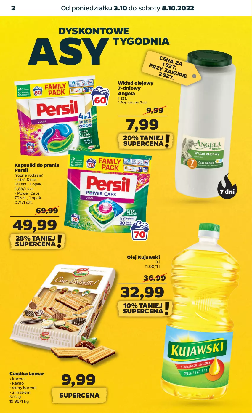 Gazetka promocyjna Netto - Artykuły spożywcze - ważna 03.10 do 08.10.2022 - strona 2 - produkty: Ciastka, Kakao, Kapsułki do prania, Kujawski, Olej, Persil, Wkład olejowy