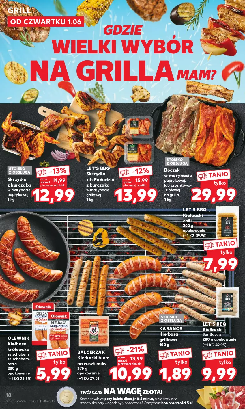 Gazetka promocyjna Kaufland - Gazetka tygodnia - ważna 01.06 do 06.06.2023 - strona 18 - produkty: Boczek, Grill, Kabanos, Kiełbasa, Kiełbaski białe, Kurczak, Olej, Olewnik, Ser, Waga