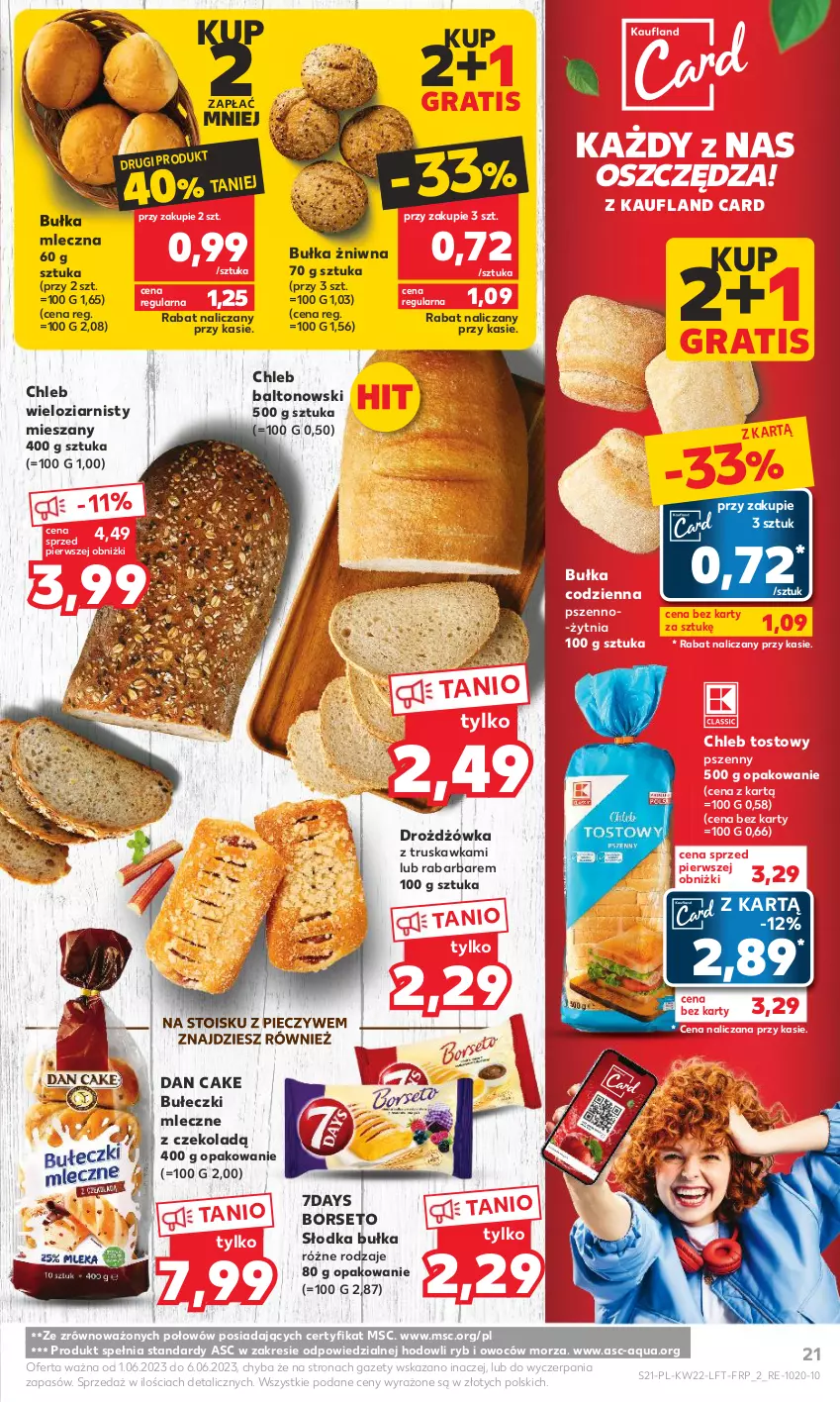 Gazetka promocyjna Kaufland - Gazetka tygodnia - ważna 01.06 do 06.06.2023 - strona 21 - produkty: Bułeczki, Bułeczki mleczne, Bułka, Chleb, Chleb tostowy, Chleb wieloziarnisty, Dan Cake, Gra, Piec, Słodka bułka