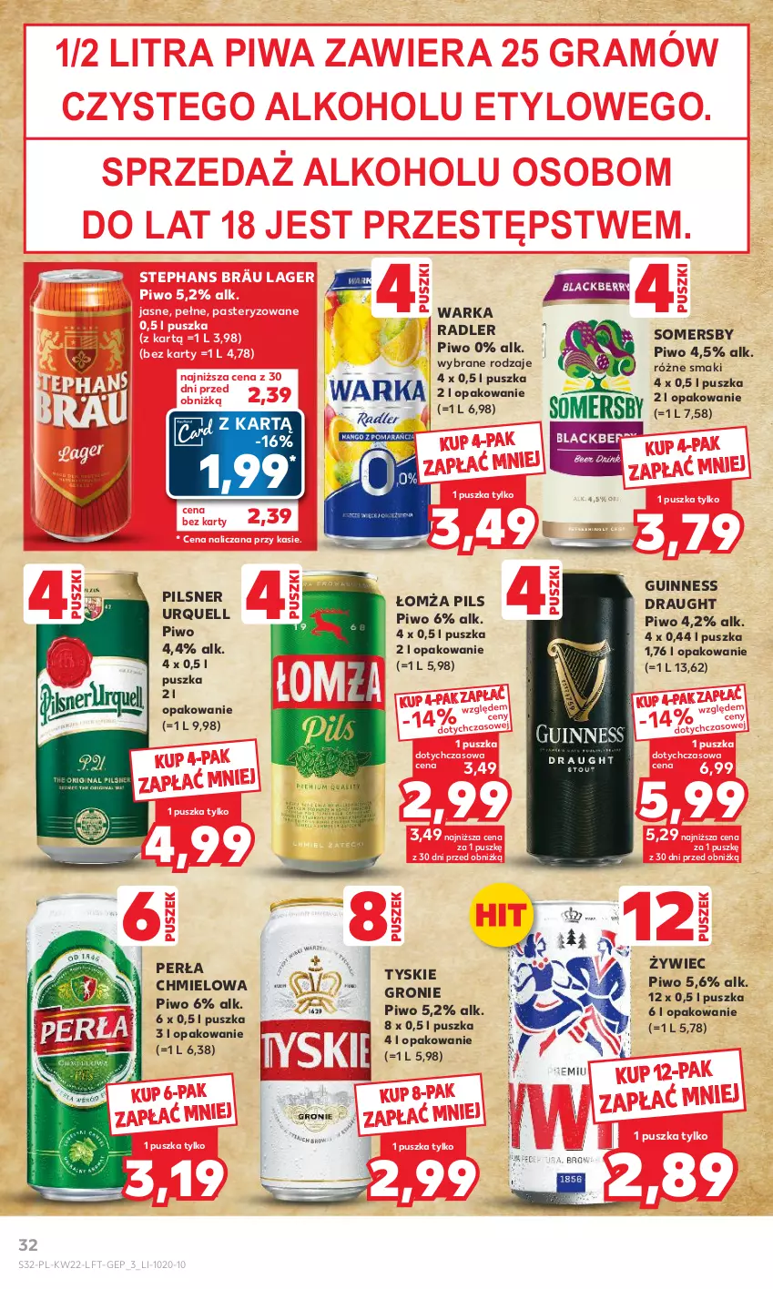 Gazetka promocyjna Kaufland - Gazetka tygodnia - ważna 01.06 do 06.06.2023 - strona 32 - produkty: Gra, Perła, Pilsner Urquell, Piwa, Piwo, Radler, Somersby, Tyskie, Warka