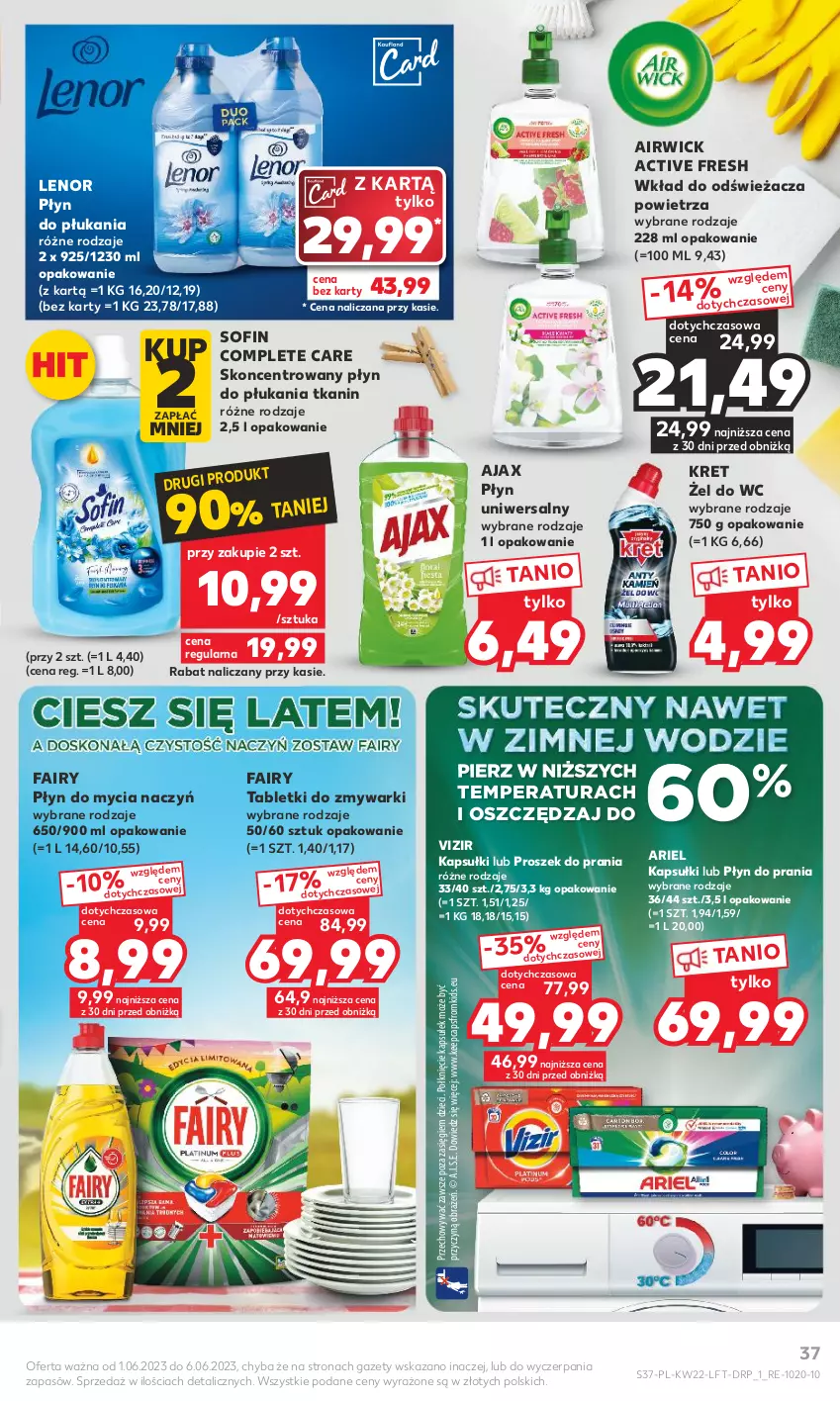 Gazetka promocyjna Kaufland - Gazetka tygodnia - ważna 01.06 do 06.06.2023 - strona 37 - produkty: Ajax, Ariel, Do mycia naczyń, Dzieci, Fa, Fairy, Kret, Lenor, Płyn do mycia, Płyn do mycia naczyń, Płyn do płukania, Płyn do prania, Proszek do prania, Tablet, Tabletki do zmywarki, Vizir, Zmywarki