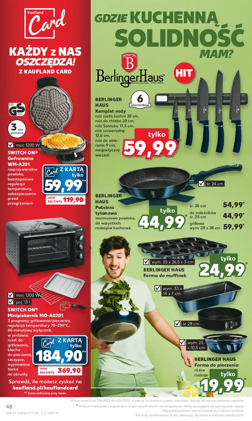 Gazetka promocyjna Kaufland - Gazetka tygodnia - ważna 01.06 do 06.06.2023 - strona 48 - produkty: Chleb, Fa, Forma do pieczenia, Gofrownica, Gra, Grill, Minipiekarnik, Noż, Nóż do chleba, Nóż szefa kuchni, Nóż uniwersalny, Patelnia, Piec, Piekarnik, Szczypce, Top, Tytan, Wieszak