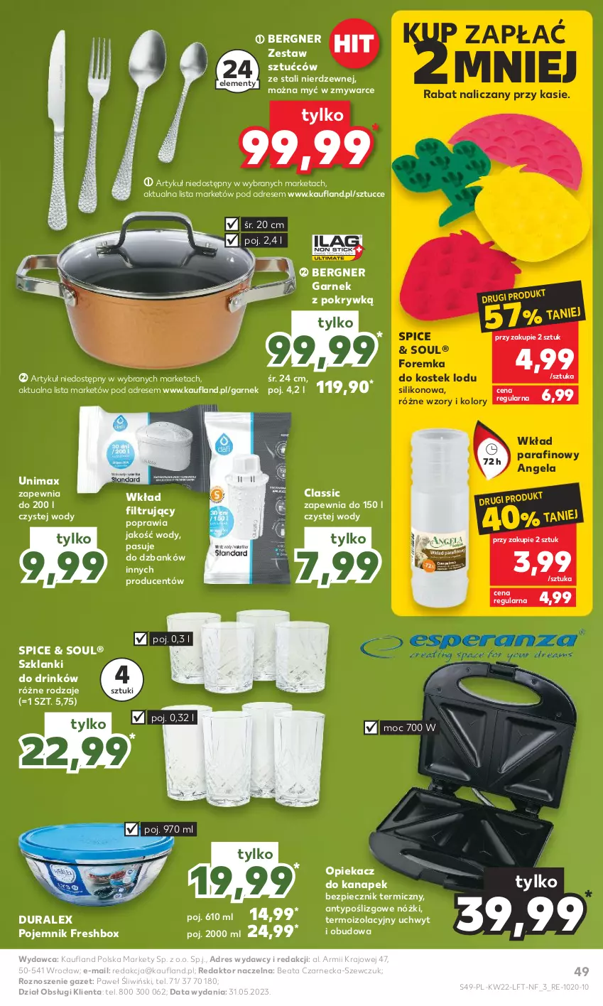 Gazetka promocyjna Kaufland - Gazetka tygodnia - ważna 01.06 do 06.06.2023 - strona 49 - produkty: Dres, Garnek, Lanki, Opiekacz do kanapek, Piec, Pojemnik, Stek, Wkład filtrujący, Zestaw sztućców