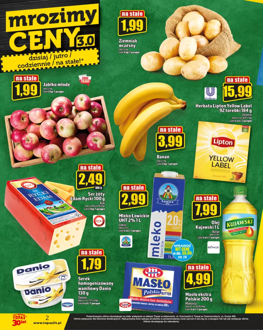 Gazetka promocyjna Topaz - Gazetka - ważna 28.09 do 04.10.2023 - strona 2 - produkty: Danio, Herbata, Koc, Kujawski, Lipton, Masło, Mleko, Mlekovita, Ser, Top