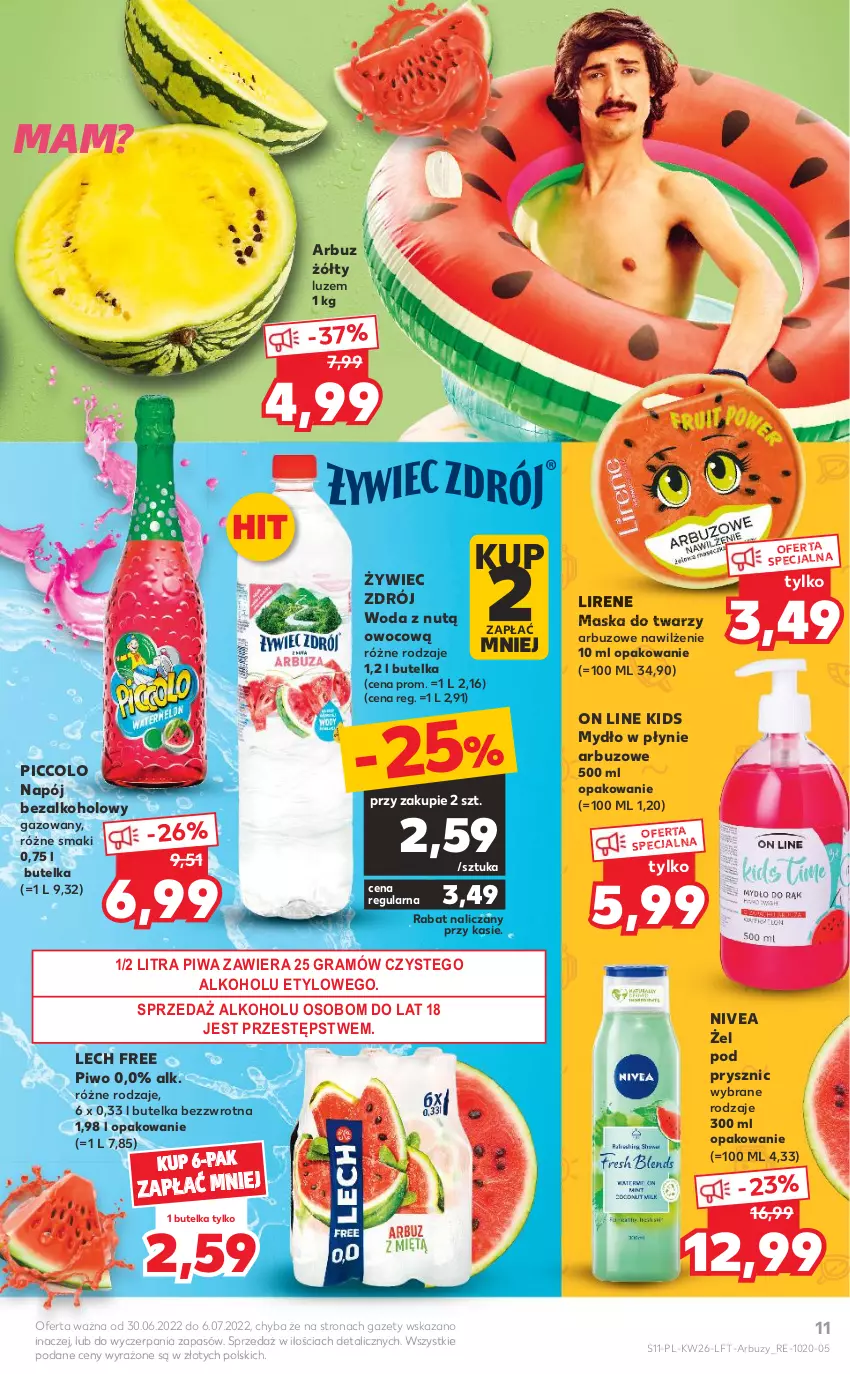 Gazetka promocyjna Kaufland - OFERTA TYGODNIA - ważna 30.06 do 06.07.2022 - strona 11 - produkty: Arbuz, Gra, Lirene, Maska, Maska do twarzy, Mydło, Mydło w płynie, Napój, Napój bezalkoholowy, Nivea, Piwa, Piwo, Woda