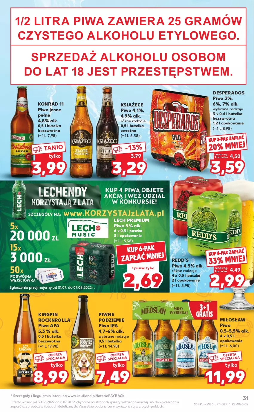 Gazetka promocyjna Kaufland - OFERTA TYGODNIA - ważna 30.06 do 06.07.2022 - strona 31 - produkty: Desperados, Gra, Książęce, Lech Premium, Piwa, Piwo, Piwo jasne