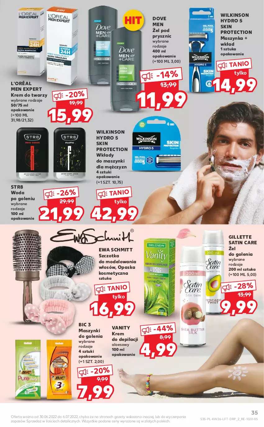 Gazetka promocyjna Kaufland - OFERTA TYGODNIA - ważna 30.06 do 06.07.2022 - strona 35 - produkty: BIC, Dove, Ewa Schmitt, Gillette, Krem do depilacji, Krem do twarzy, Maszynka, Opaska, Sati, Str8, Szczotka, Szynka, Woda, Woda po goleniu