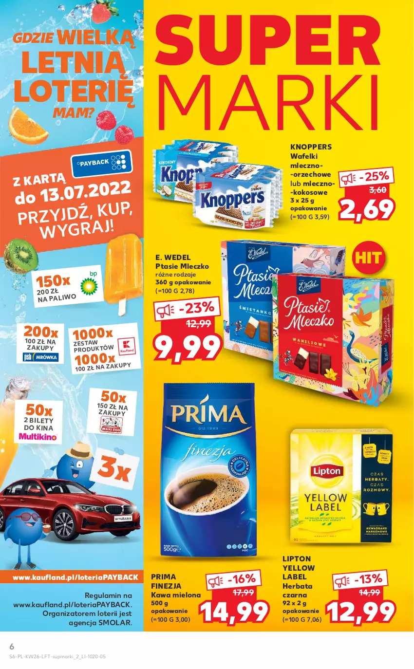 Gazetka promocyjna Kaufland - OFERTA TYGODNIA - ważna 30.06 do 06.07.2022 - strona 6 - produkty: E. Wedel, Herbata, Herbata czarna, Kawa, Kawa mielona, Knoppers, Kokos, Lipton, Mleczko, Mola, Prima, Ptasie mleczko