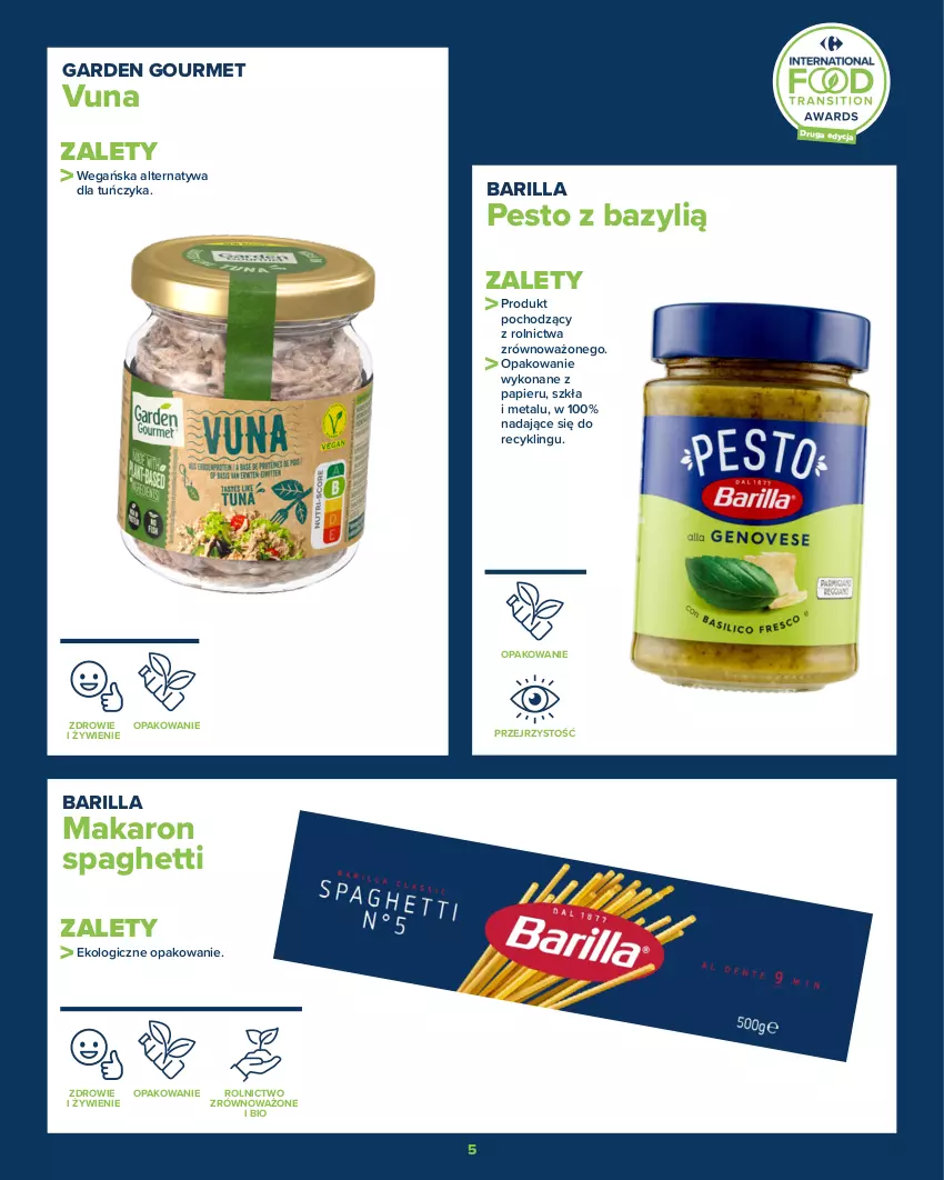 Gazetka promocyjna Carrefour - Gazetka Razem na rzecz tego, co dobre - ważna 24.10 do 06.11.2022 - strona 5 - produkty: Barilla, Bazyl, Makaron, Papier, Pesto, Spaghetti, Tuńczyk, Zdrowie