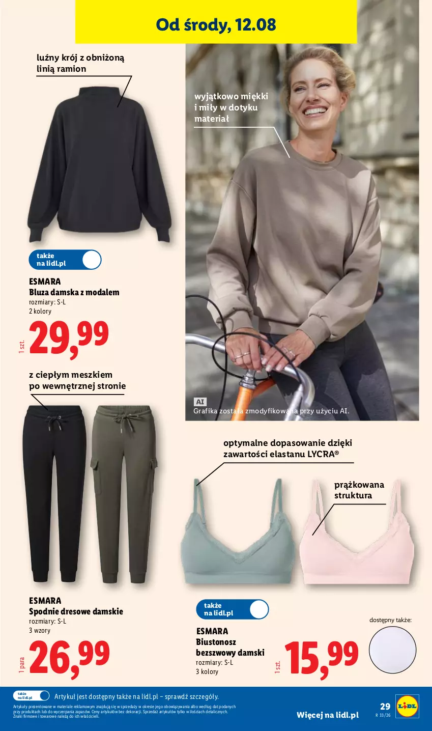 Gazetka promocyjna Lidl - Gazetka ważna od 10.08. do 14.08. - ważna 10.08 do 14.08.2026 - strona 39 - produkty: Biustonosz, Bluza, Dres, Gra, Grafika, Moda, Spodnie, Spodnie dresowe