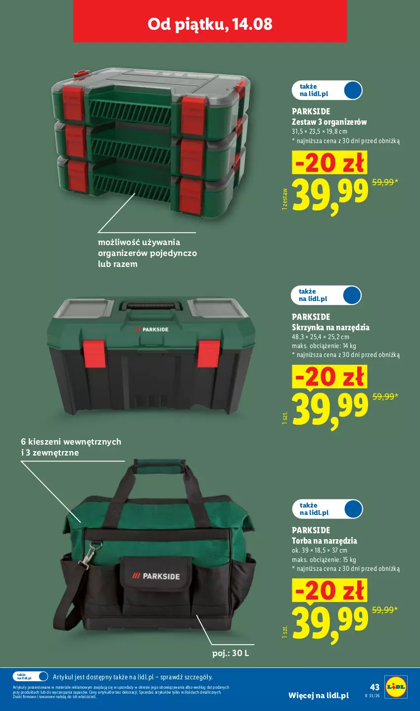Gazetka promocyjna Lidl - Gazetka ważna od 10.08. do 14.08. - ważna 10.08 do 14.08.2026 - strona 53 - produkty: Organizer, Parkside, Torba