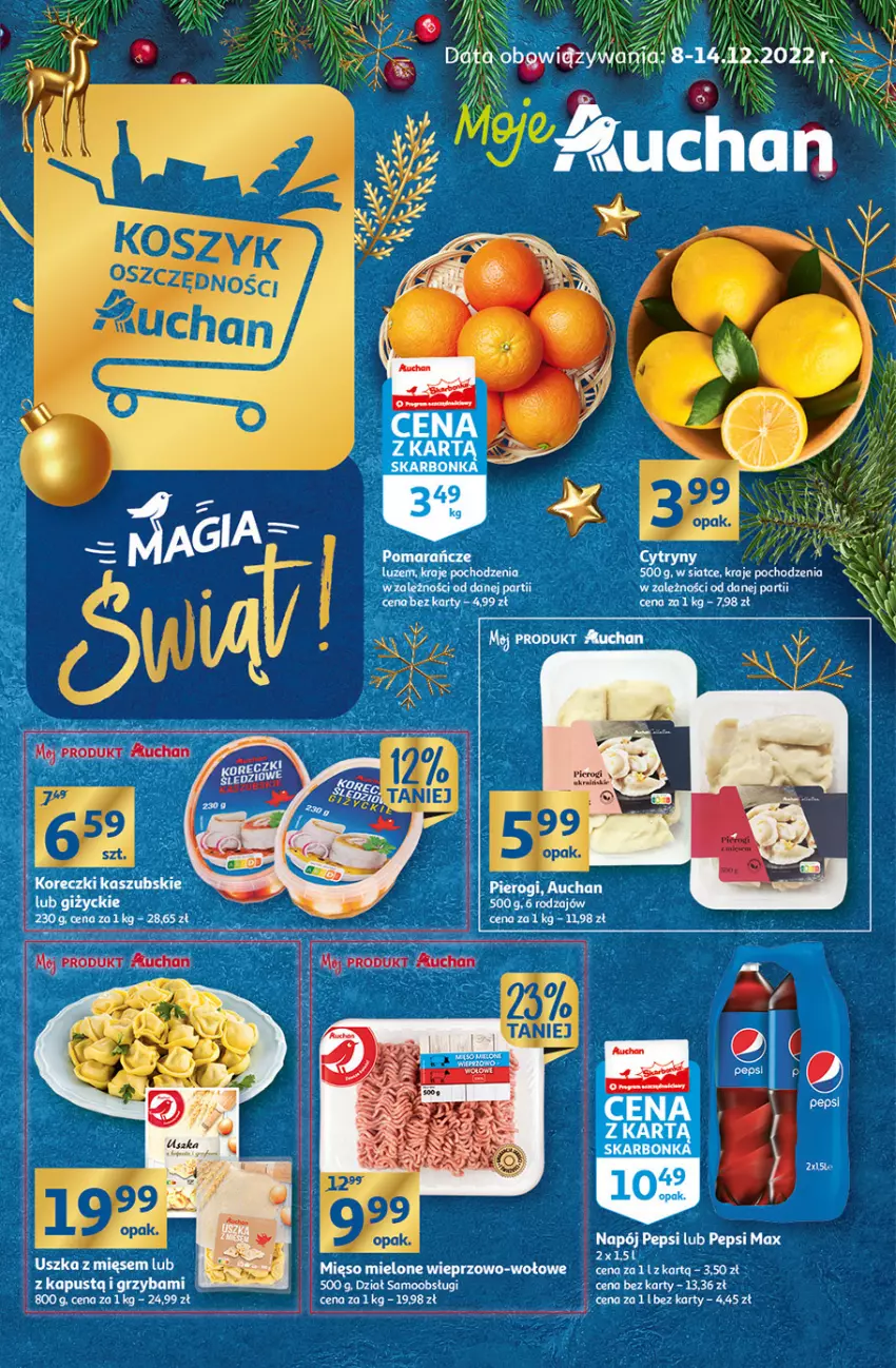 Gazetka promocyjna Auchan - Gazetka Magia Świąt Moje Auchan - ważna 08.12 do 14.12.2022 - strona 1 - produkty: Kapustą, Mięso, Mięso mielone, Pierogi