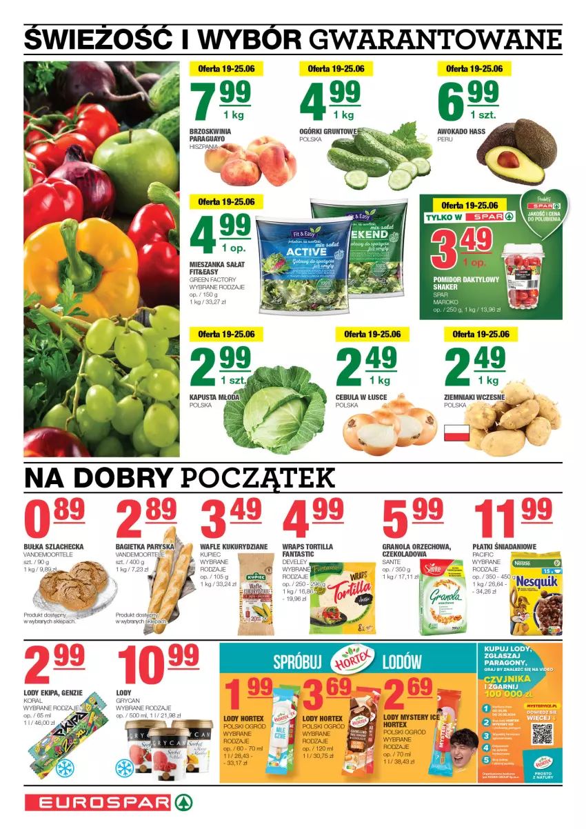 Gazetka promocyjna Spar - EuroSpar - ważna 16.06 do 26.06.2024 - strona 2 - produkty: Bagietka, Bułka, Cebula, Cif, Danio, Fa, Fanta, Gra, Granola, Gry, Hortex, HP, Kupiec, Lody, Mieszanka sałat, Ogród, Piec, Sałat, Sante, Tortilla, Wafle, Ziemniaki