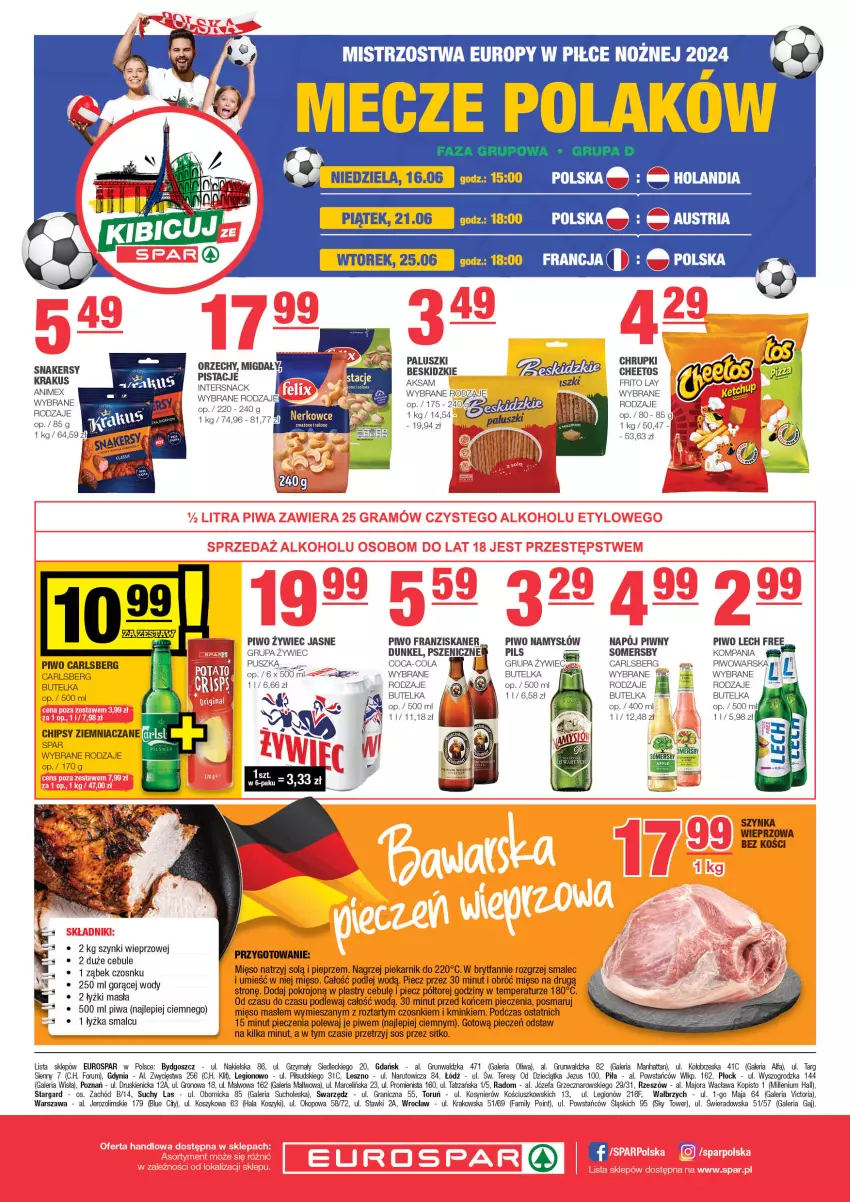 Gazetka promocyjna Spar - EuroSpar - ważna 16.06 do 26.06.2024 - strona 8 - produkty: Aksam, Beskidzki, Carlsberg, Cheetos, Chipsy, Chrupki, Coca-Cola, Dzieci, Fa, Gra, Kosz, Mięso, Mus, Namysłów, Napój, Piec, Piekarnik, Pieprz, Piwa, Piwo, Rum, Sitko, Skaner, Smalec, Somersby, Sos, Szynka, Szynka wieprzowa