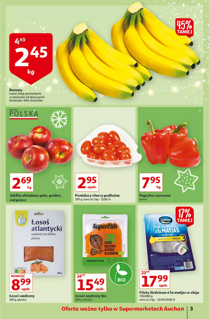 Gazetka promocyjna Auchan - Magia cenowa Supermarkety - ważna 18.11 do 24.11.2021 - strona 3 - produkty: Banany, Matjas, Olej, Pomidory