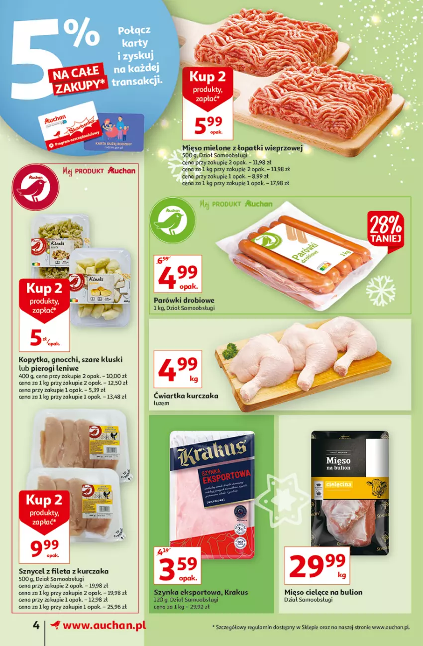 Gazetka promocyjna Auchan - Magia cenowa Supermarkety - ważna 18.11 do 24.11.2021 - strona 4 - produkty: Bulion, Gnocchi, Kopytka, Kurczak, Lion, Mięso, Mięso mielone, Mięso mielone z łopatki wieprzowej, Parówki, Pierogi