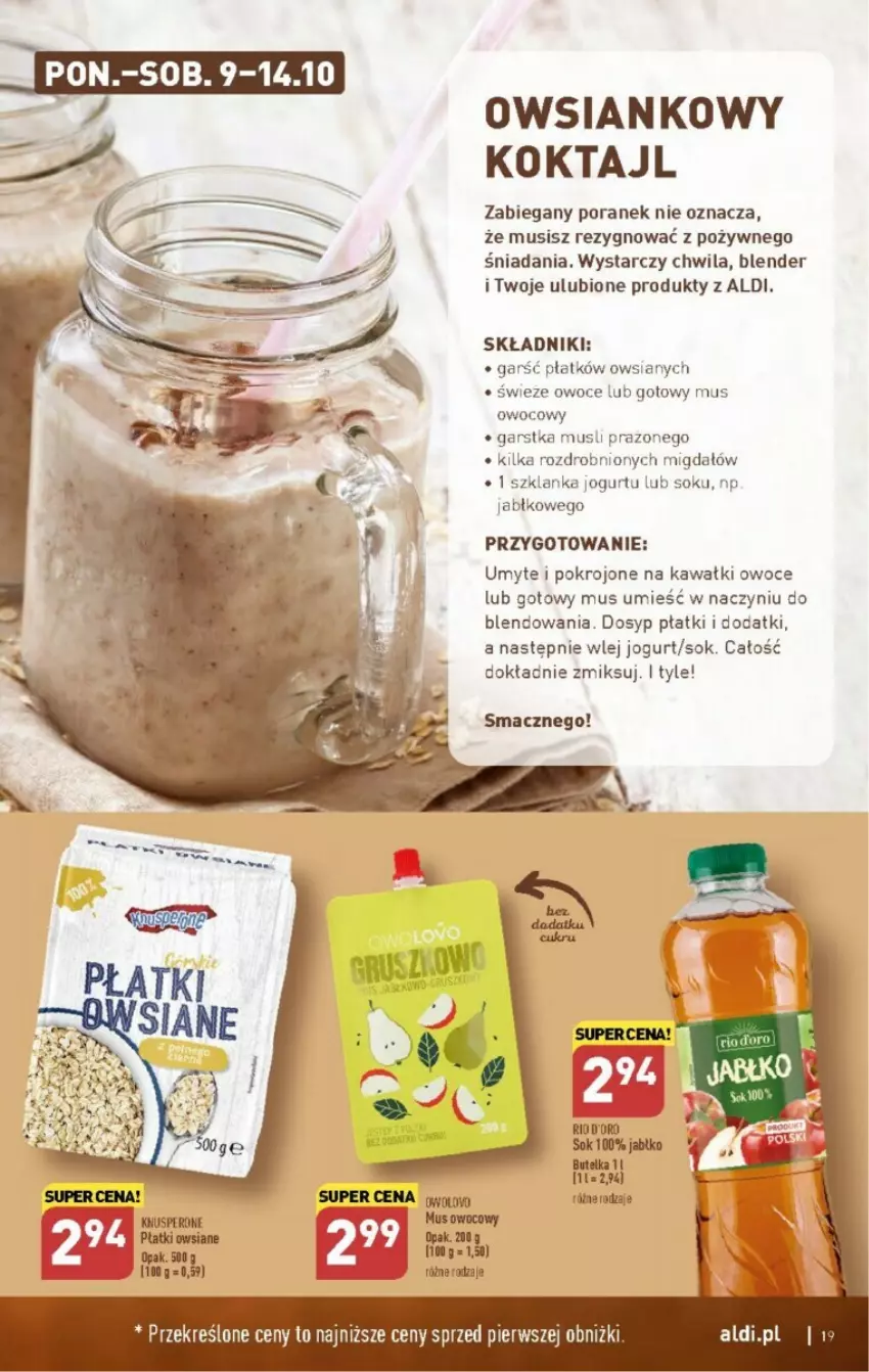 Gazetka promocyjna Aldi - ważna 09.10 do 14.10.2023 - strona 11 - produkty: Blender, Jogurt, Kawa, Mus, Owoce, Płatki owsiane, Por, Sok, Szklanka