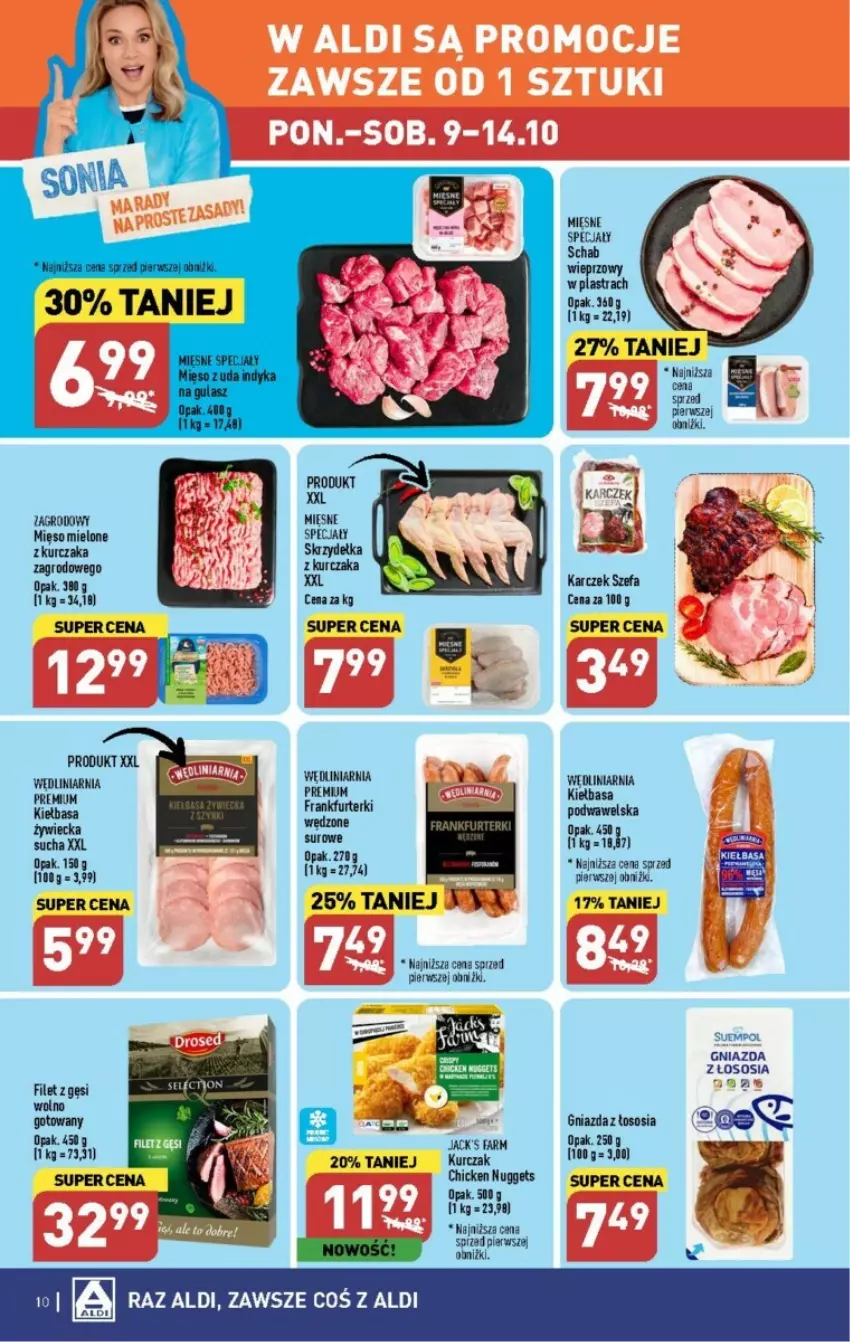 Gazetka promocyjna Aldi - ważna 09.10 do 14.10.2023 - strona 2 - produkty: Fa, Frankfurterki, Kiełbasa, Kurczak, Mięsne specjały, Mięso, Mięso mielone, Sos, Suempol, Wawel