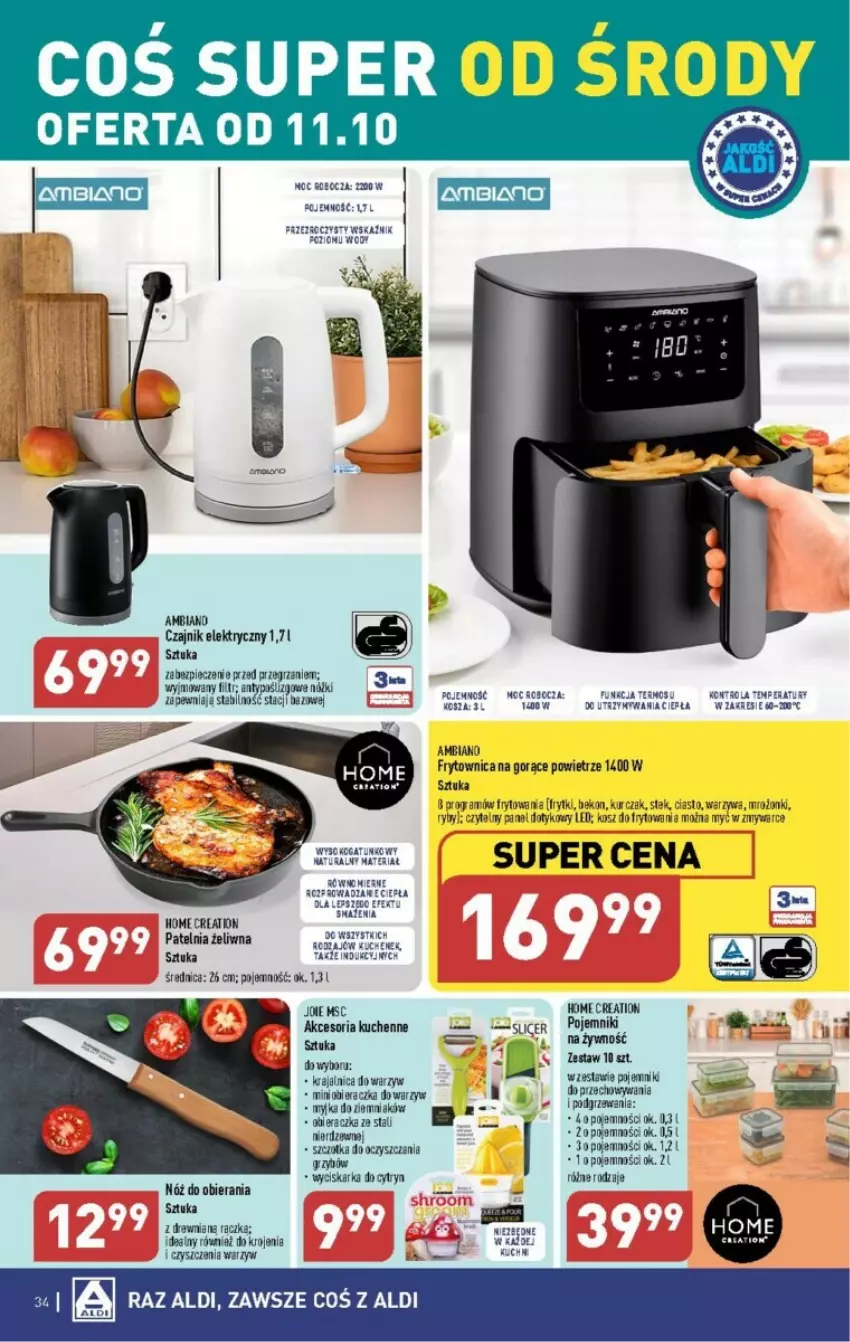 Gazetka promocyjna Aldi - ważna 09.10 do 14.10.2023 - strona 28 - produkty: Beko, Czajnik, Czajnik elektryczny, Frytki, Gra, Kosz, Kurczak, Obieraczka, Patelnia, Piec, Pojemnik, Stek, Szczotka, Warzywa, Wyciskarka