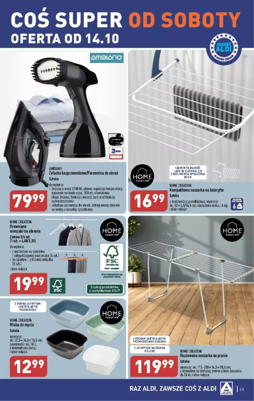 Gazetka promocyjna Aldi - ważna 09.10 do 14.10.2023 - strona 36 - produkty: Miska, Parownica, Por, Spodnie, Suszarka, Suszarka na pranie, Top, Ubrania