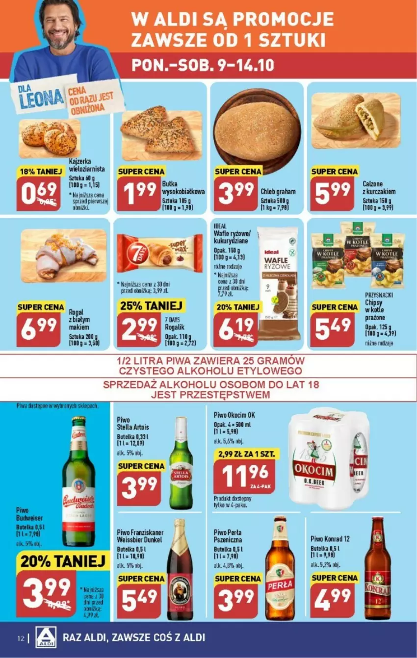 Gazetka promocyjna Aldi - ważna 09.10 do 14.10.2023 - strona 4 - produkty: 7 Days, Bułka, Chleb, Gra, Kajzerka, Koc, Kurczak, Leon, Okocim, Perła, Piwo, Rogal, Ryż, Skaner, Sok, Wafle