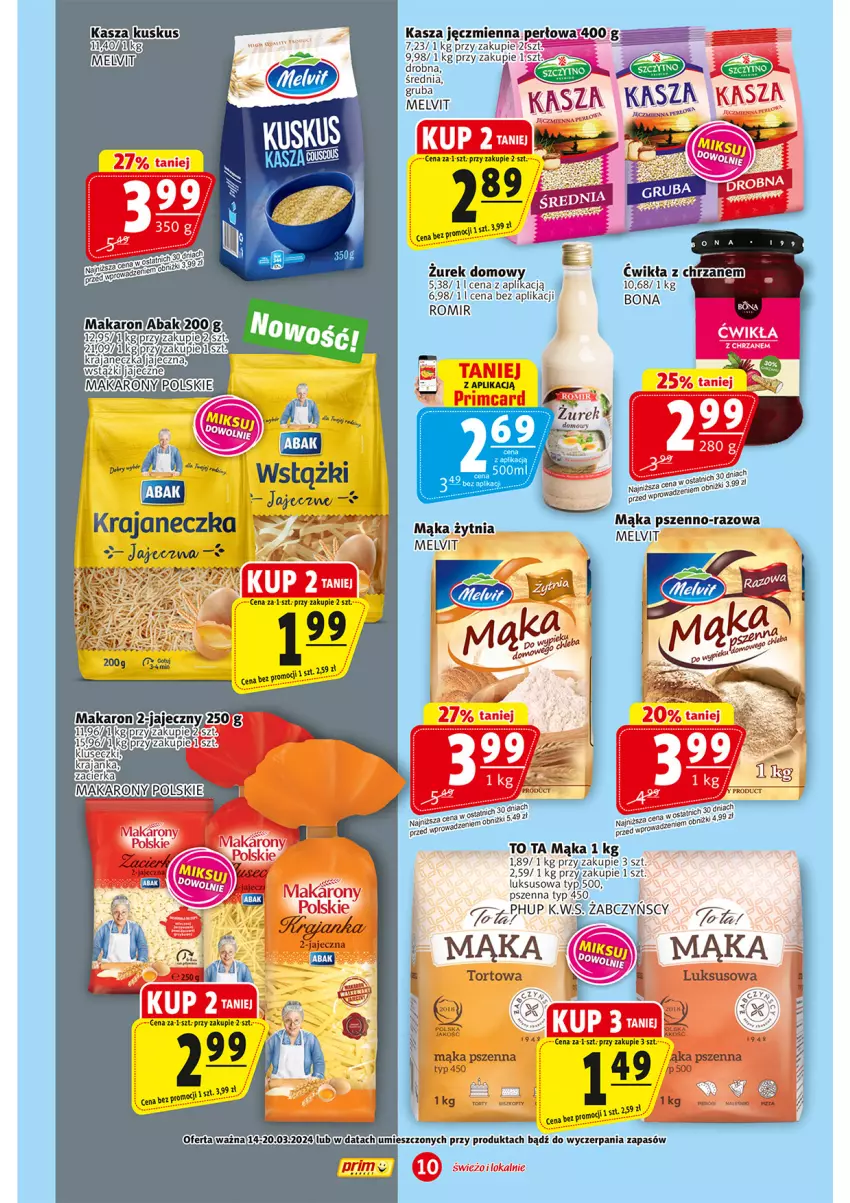 Gazetka promocyjna Prim Market - ważna 14.03 do 20.03.2024 - strona 10 - produkty: Chrzan, Fa, Kasza, Kasza jęczmienna, Kuskus, Mąka, Makaron, Melvit